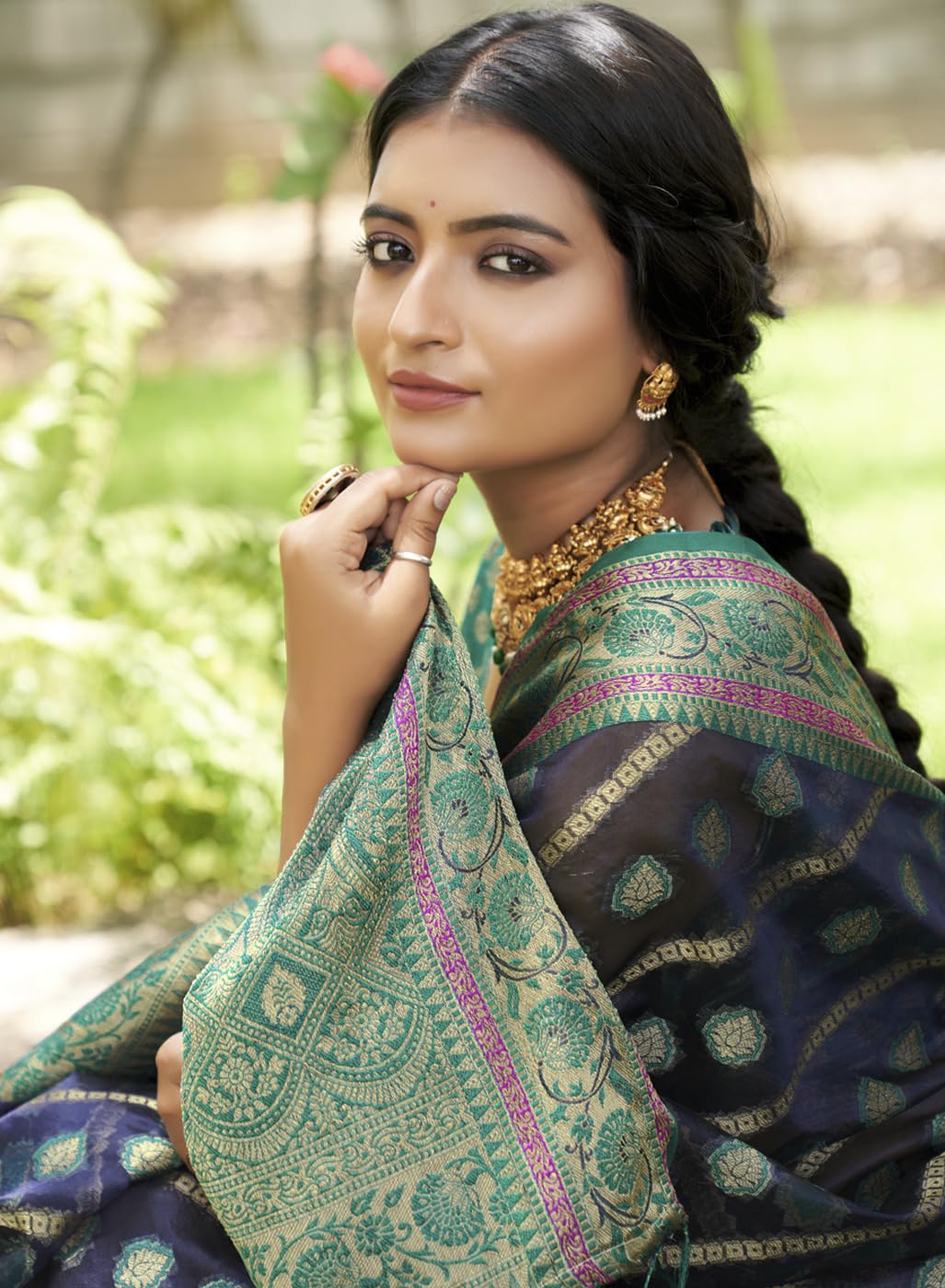 GarbGlide Women Organza Kanjivaram Silk Saree - Image 3
