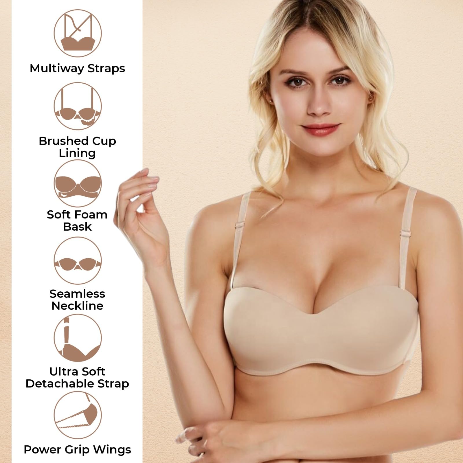 PLUMBURY Women's Synthetic Push-Up Bra - Beige - Image 3