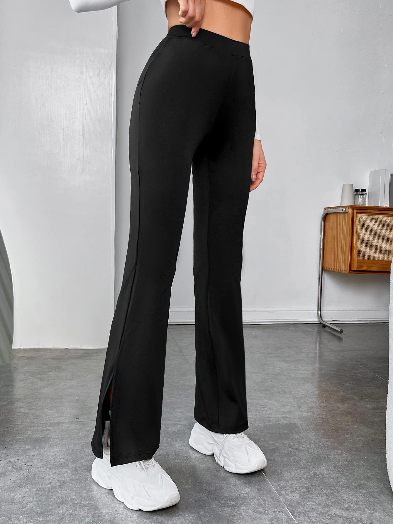 High-Waist Flare Leg Bell Bottom Pants for Women - Black - Image 4