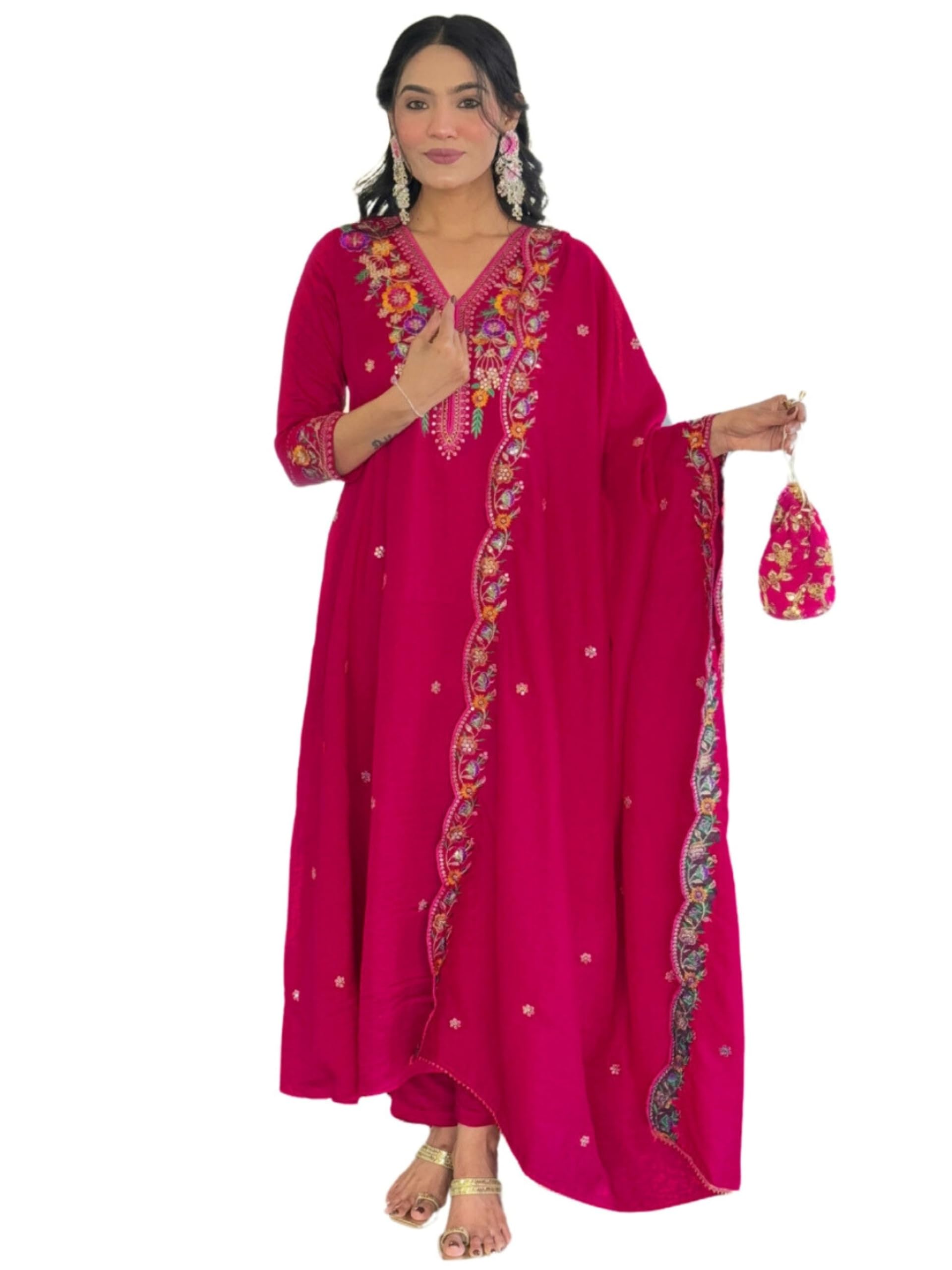 Naixa Women's Rani Vichitra Silk Embroidered Kurta