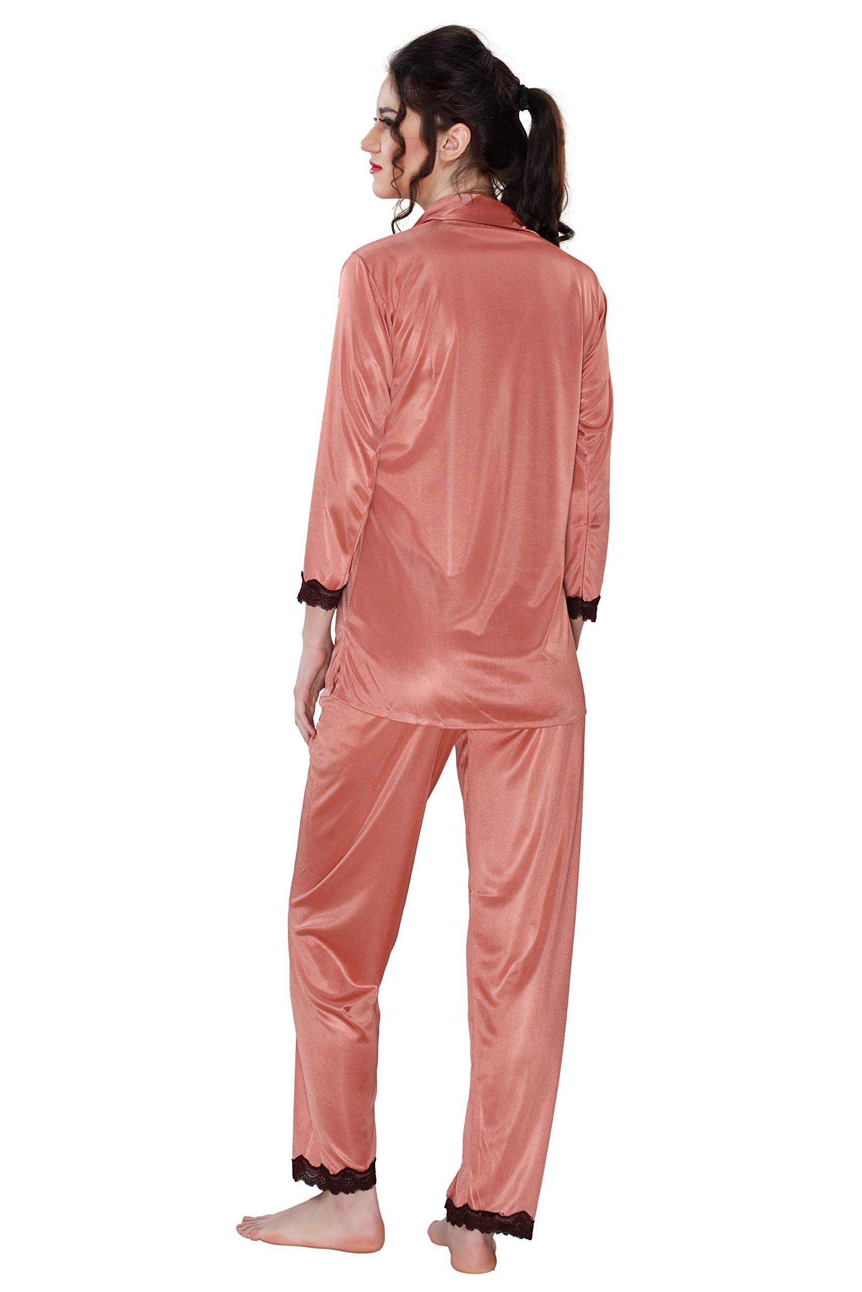 AV2 Women's Satin Solid Pajama Set - Peach - Image 2