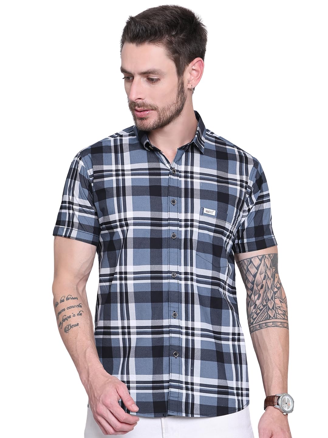 Majestic Man Checked Cotton Shirt for Men - Slate Grey