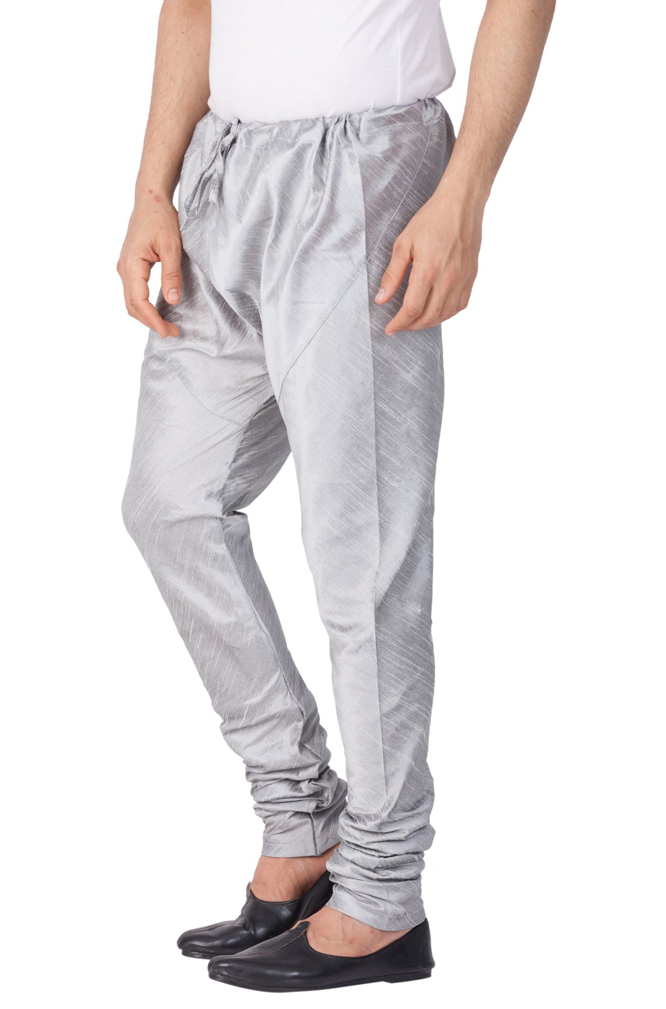 VASTRAMAY Men Cotton Silk Churidar Pyjama - Grey - Image 3