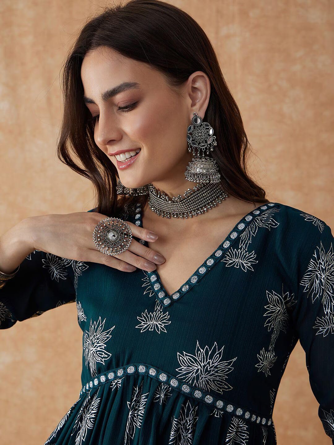 rytras Women Printed Alia Cut Kurta and Palazzos Set - Green - Image 4