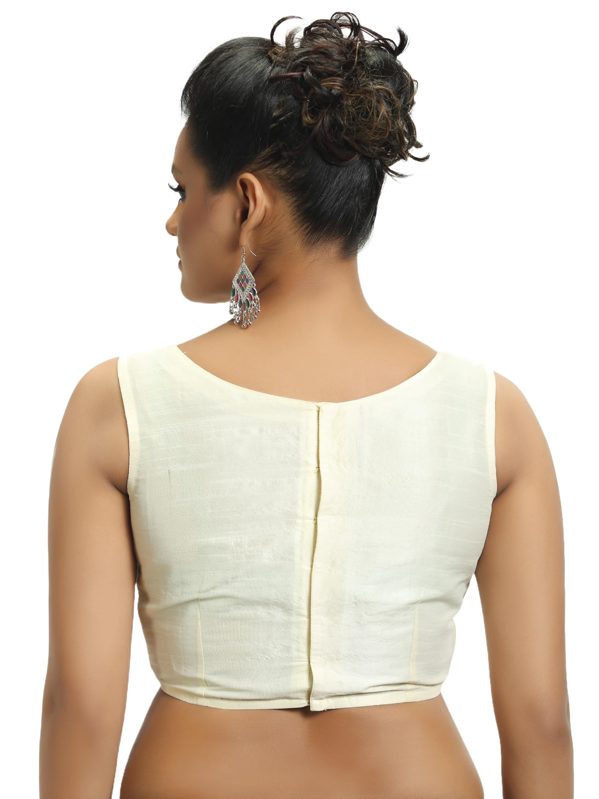 Madhu Fashion Cream Silk Sleeveless Saree Blouse for Women - Image 2