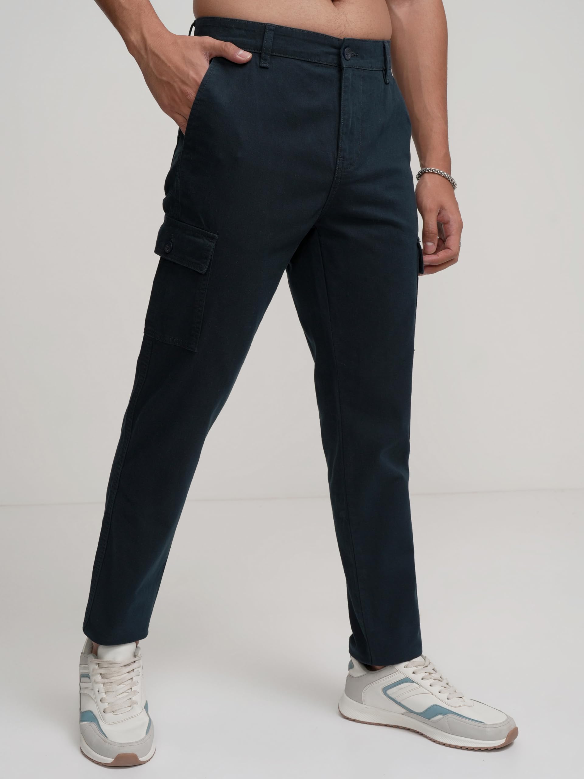 Highlander Men's Navy Tapered Cargo Trousers - Image 4