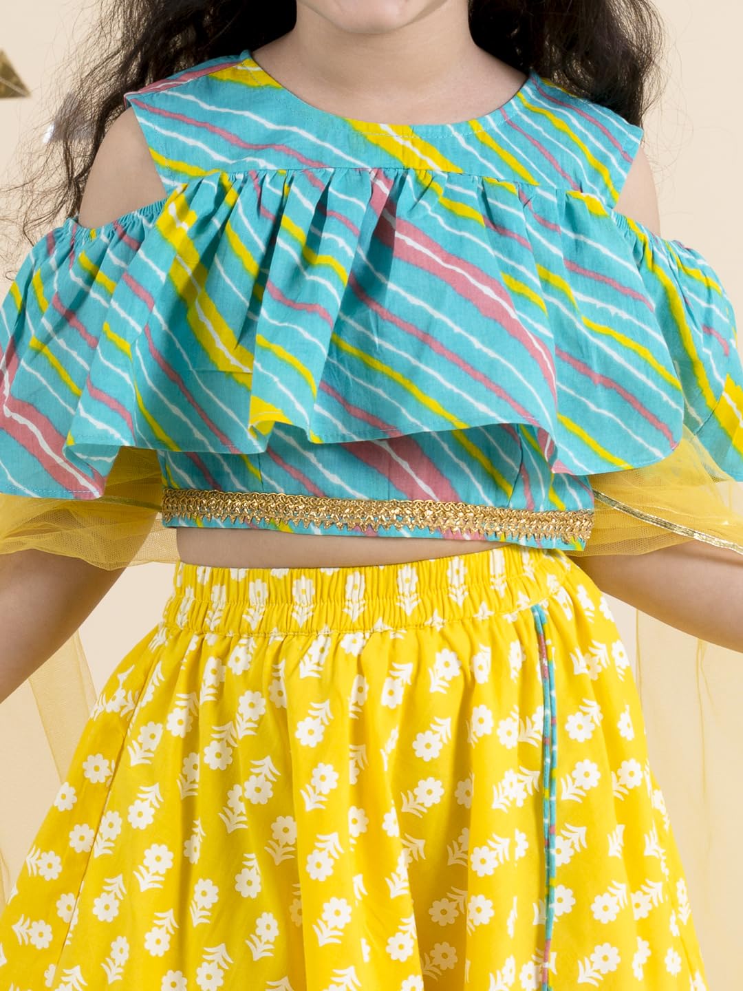 Pspeaches Girl Lehenga Choli - Yellow Turquoise Blue - Image 5