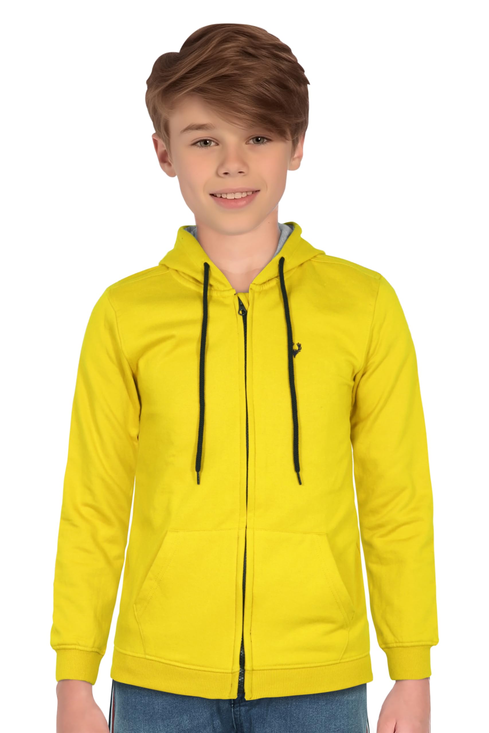 ALLEN SOLLY Boys Yellow Cotton Hoodie Sweatshirt