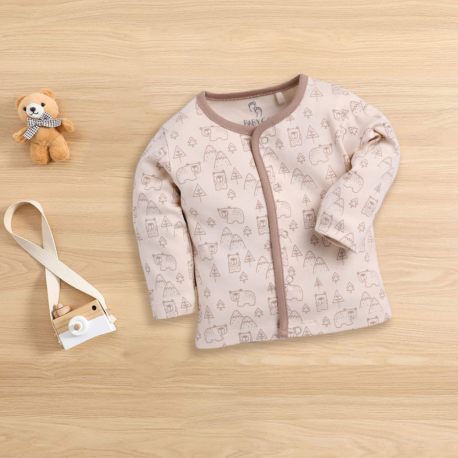 Baby Boy 100% Cotton Snap Button Tees - Beige - Image 2