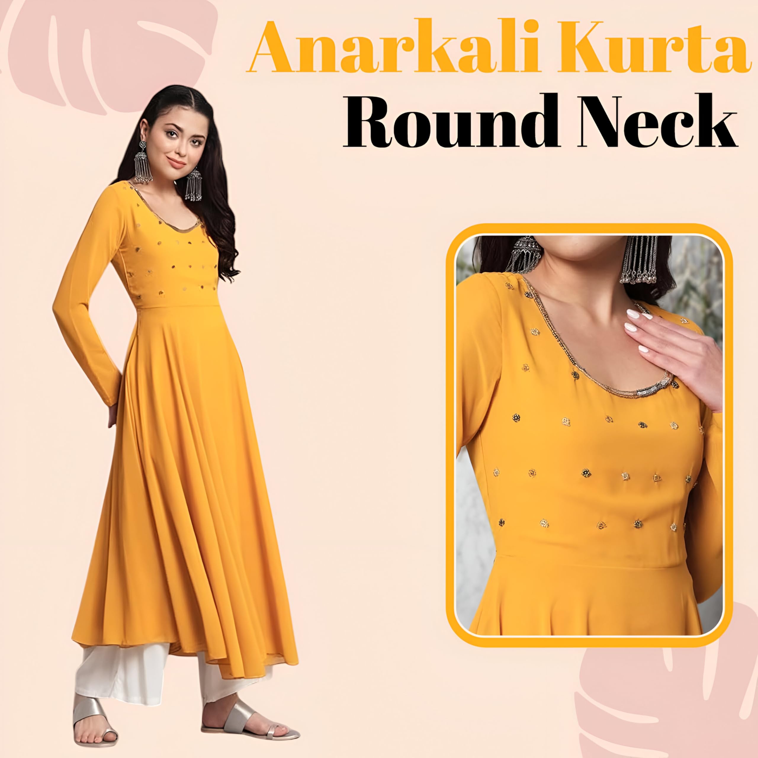 PH POSHAKHUB Women Mustard Yellow Georgette Anarkali - Image 3