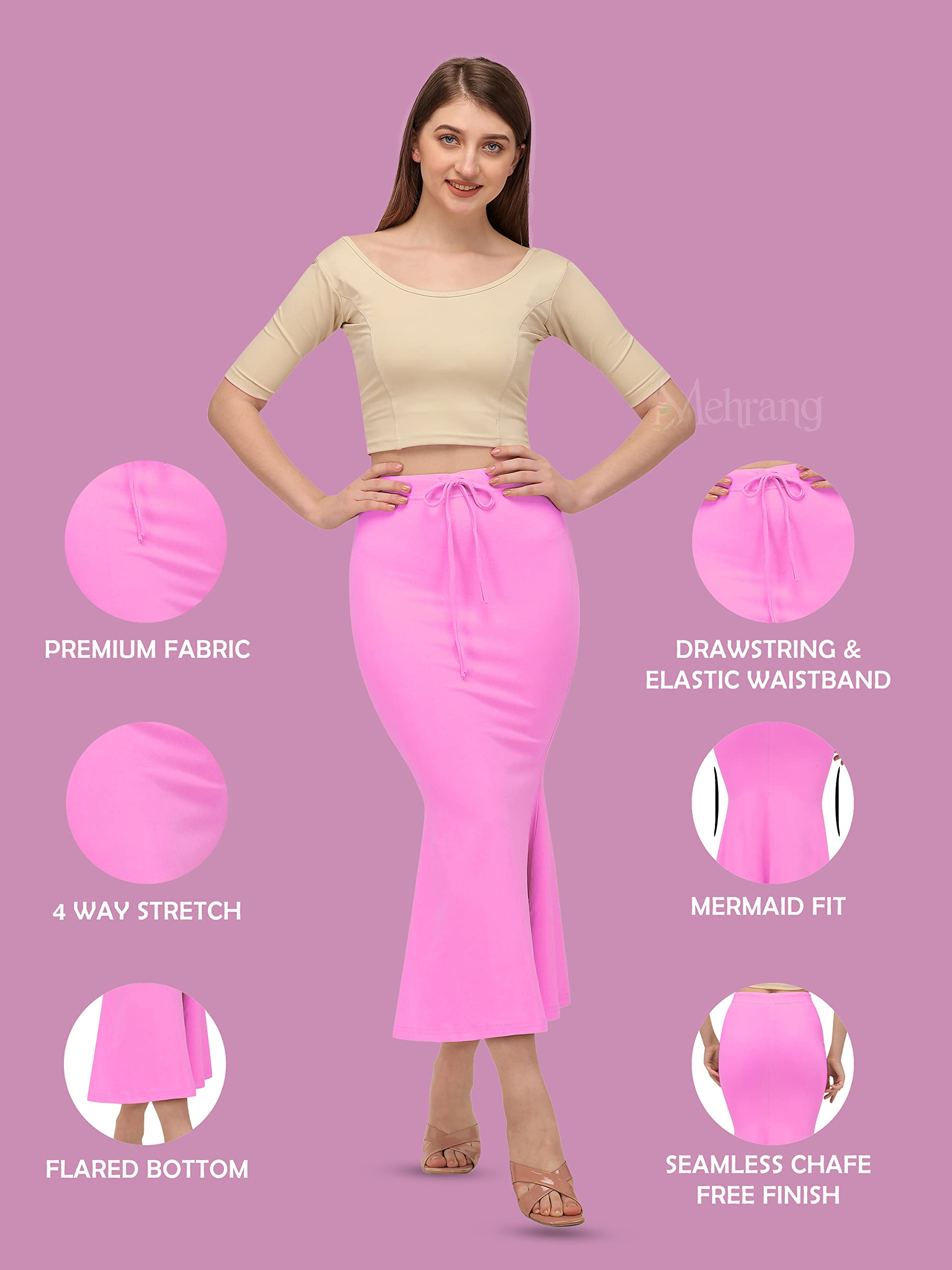 Mehrang Saree Shapewear Petticoat for Women - Baby Pink - Image 2