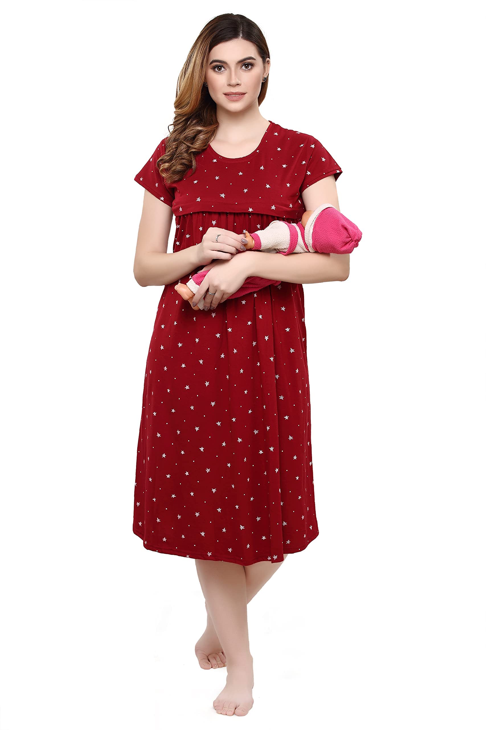 TIGYWIGY Women's Maternity Feeding Nighty - Maroon