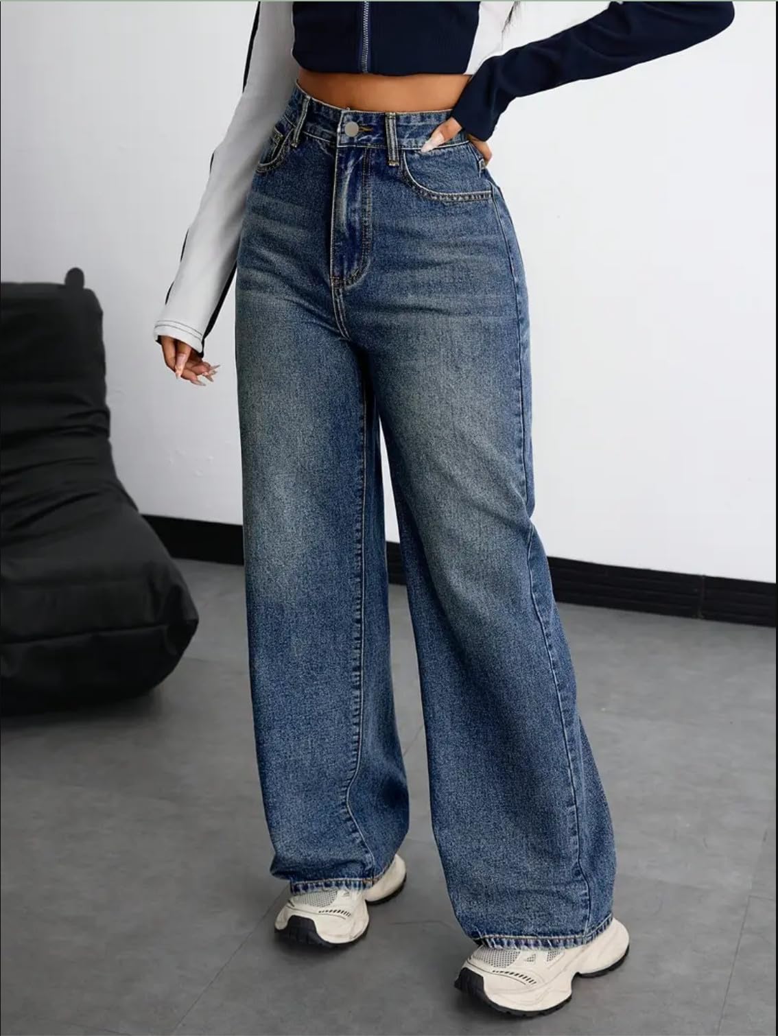 Nifty High Waist Baggy Jeans for Women - Peacock Blue - Image 5