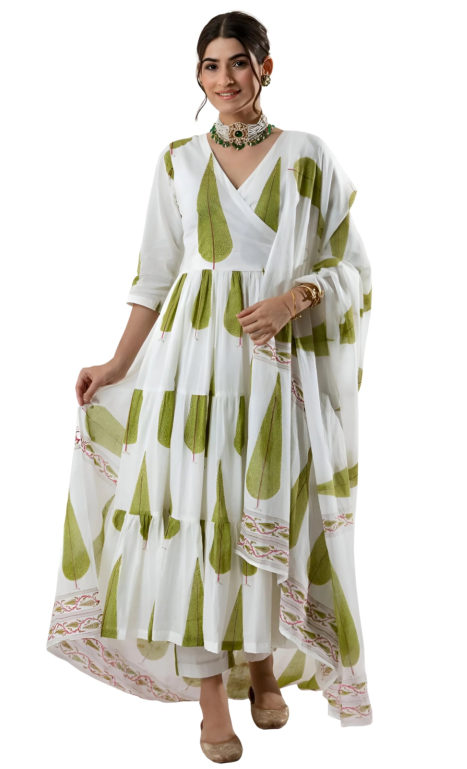 Sugathari Women's White Georgette Anarkali Kurta