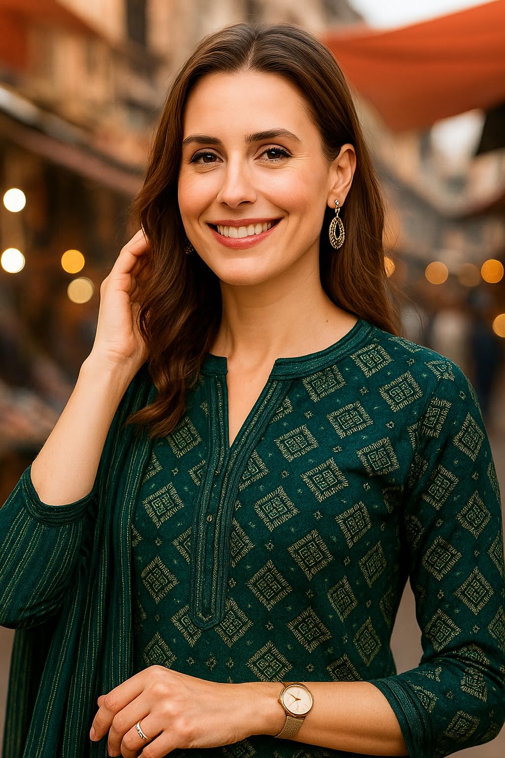 Yashika Green Floral Cotton Blend Kurta Set - Image 5