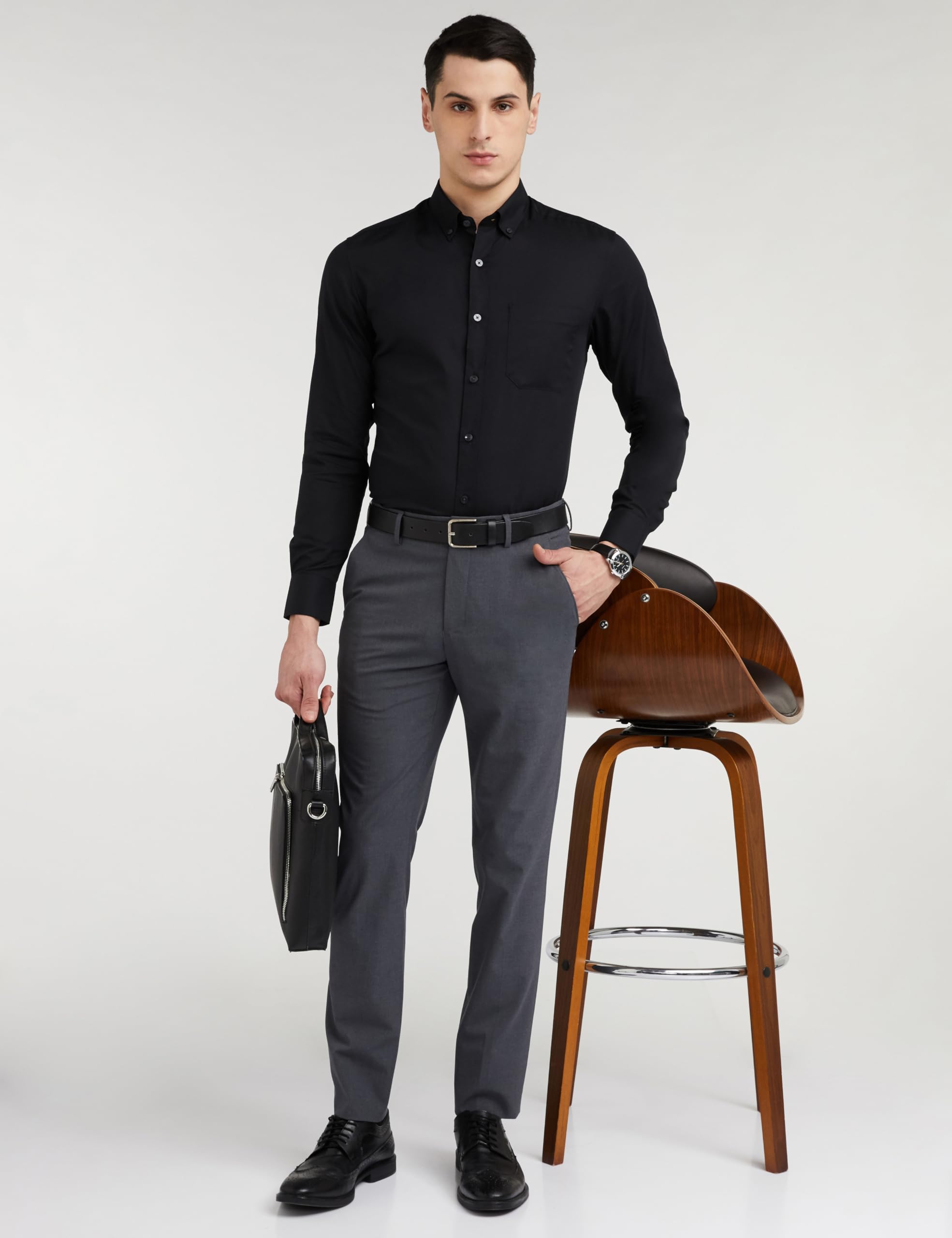 Louis Philippe Men's Cotton Classic Fit Shirt - Black - Image 3