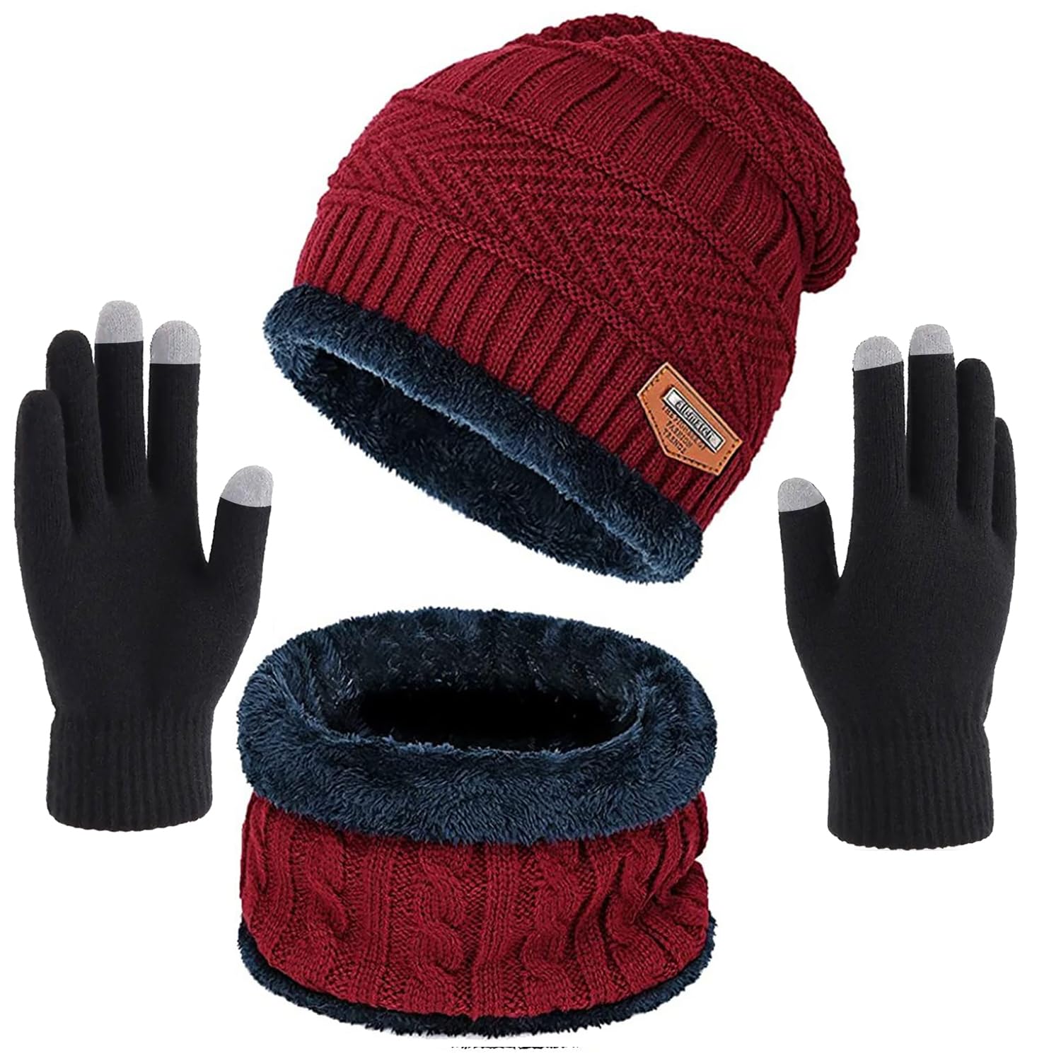 Wearslim Beanie Scarf Gloves Set for Men & Women - Red