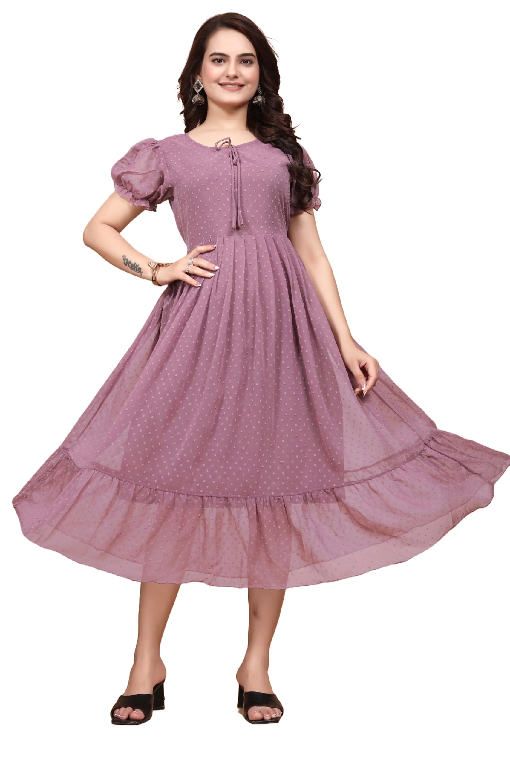 HOSI Georgette Printed Maxi Dress for Women