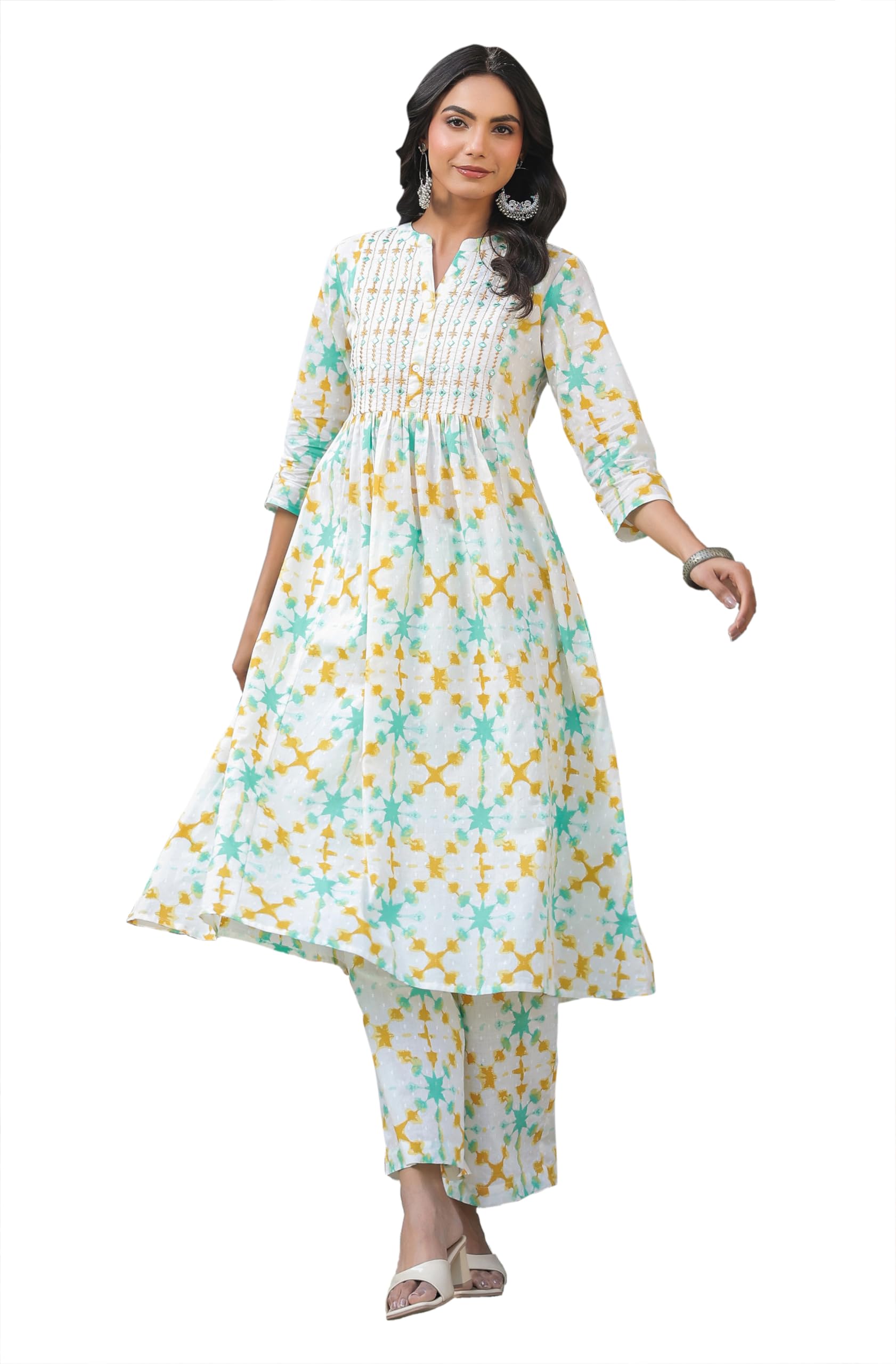 Janasya White Cotton Kurta Pant Set for Women