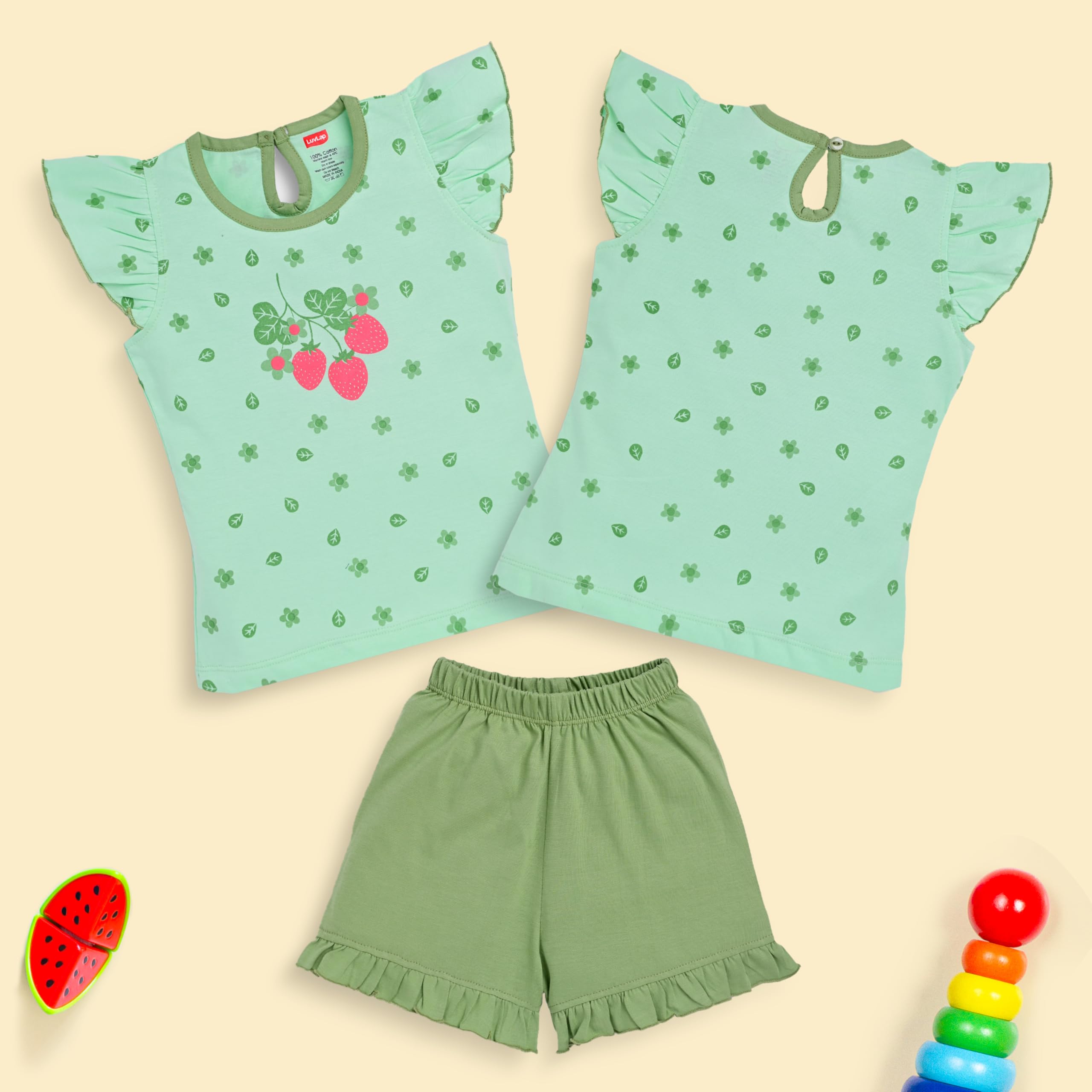 LuvLap Baby Girls Top & Shorts Set - Multicolour Cotton - Image 4