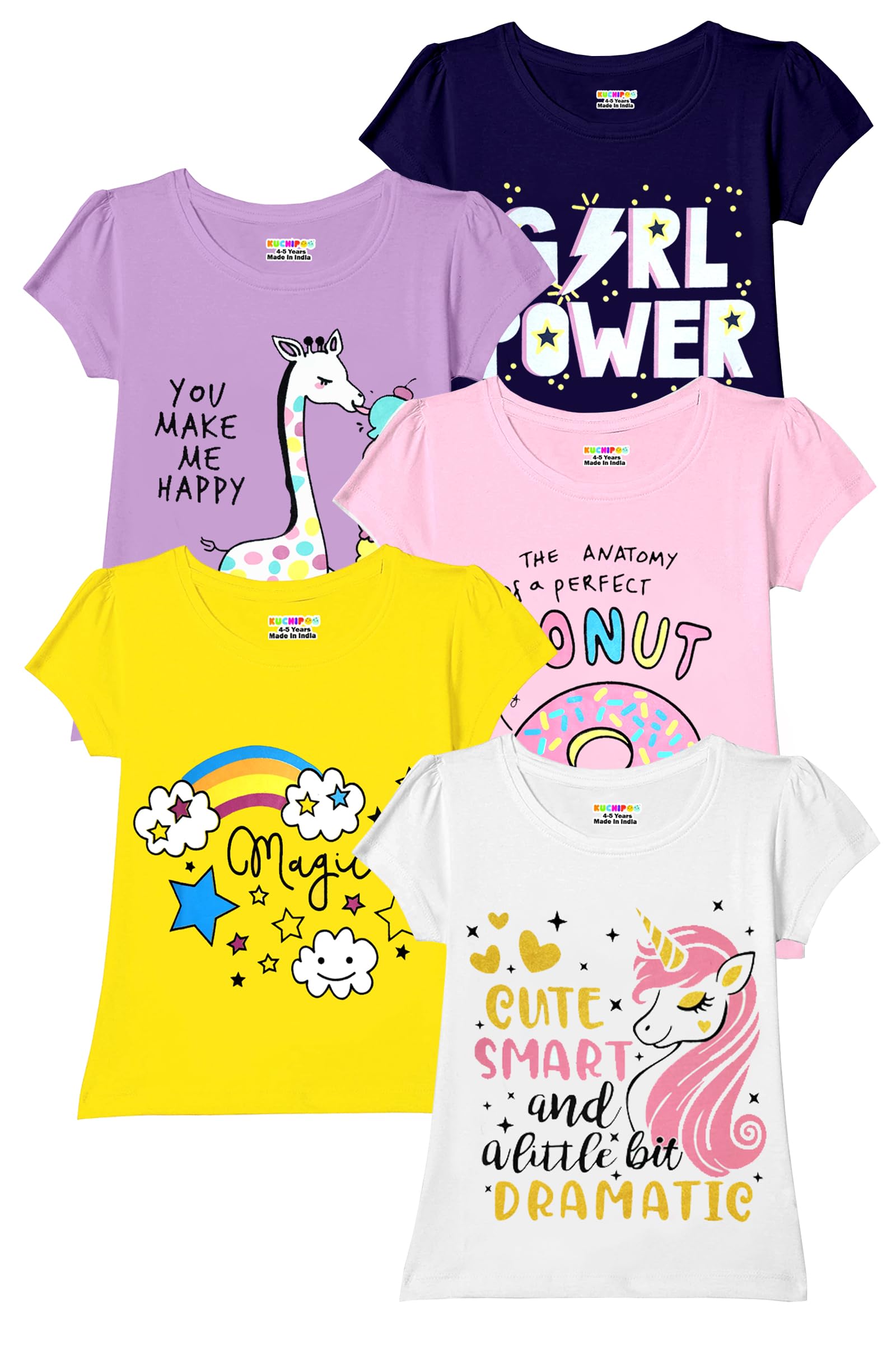 Kuchipoo Girls Cotton T-Shirt - Multi-Colored