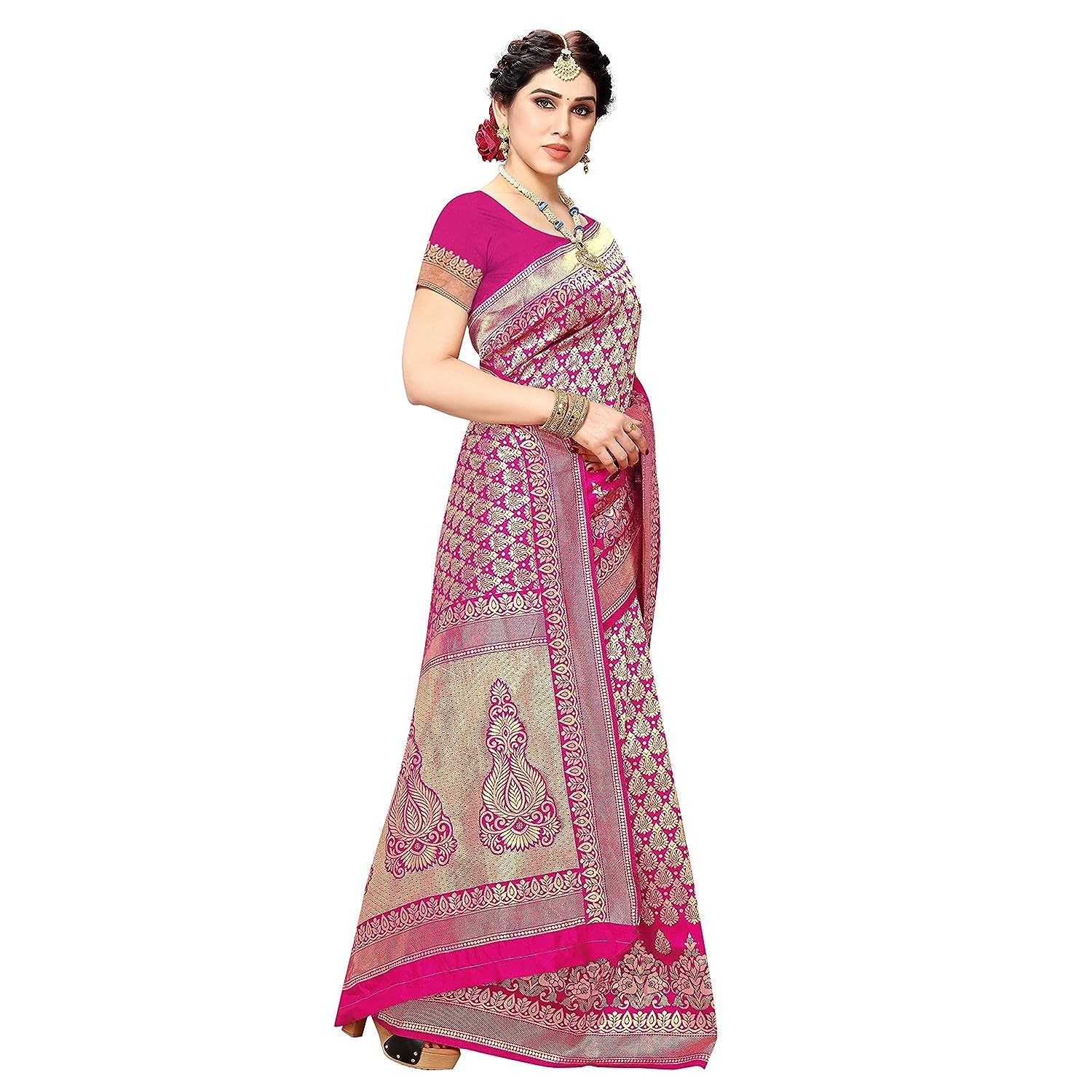 Yashika Women Banarasi Kanjivaram Art Silk Saree - Pink - Image 3