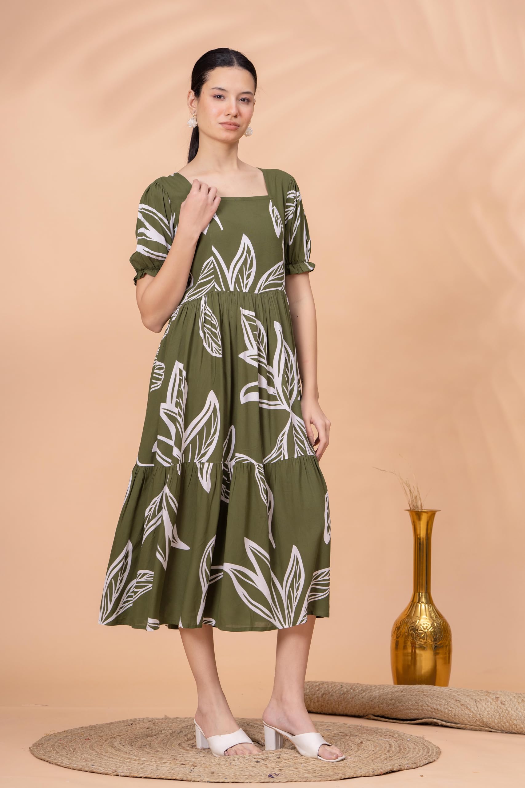 JAIPURFAME American Print Rayon Midi Dress for Women - Image 2