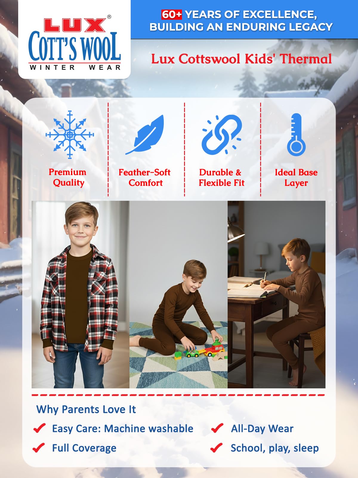 Lux Wool Boys Thermal Set - Brown - Image 3