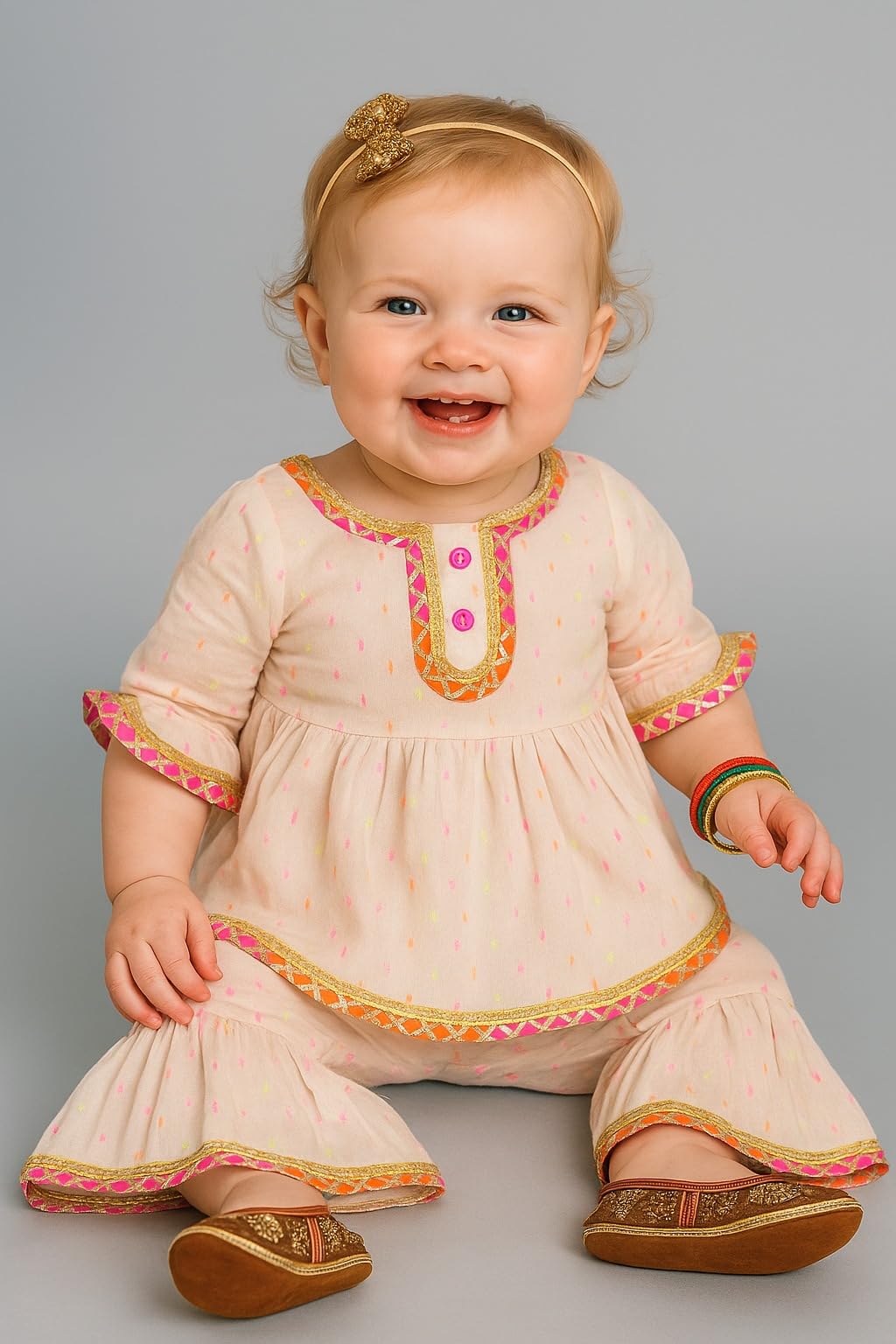 A.T.U.N. Baby Girls Neon Swiss dot Kurti Set - Image 2