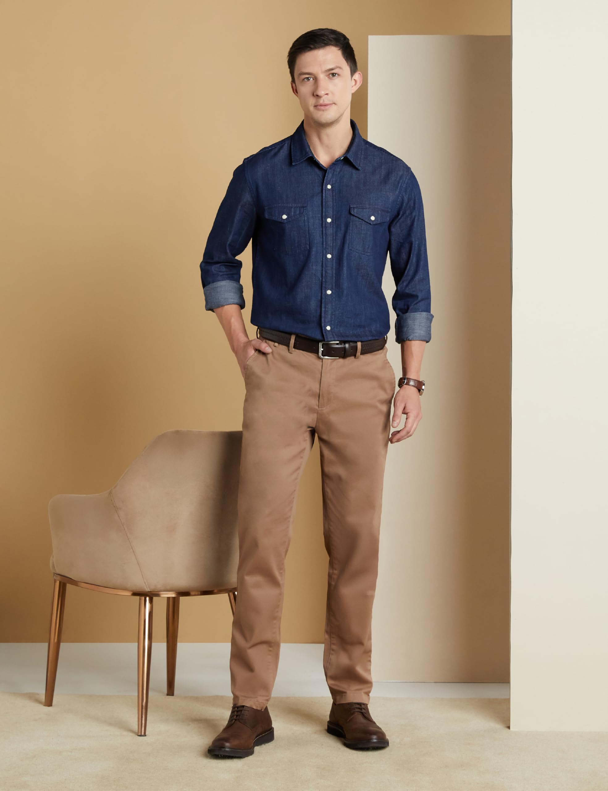 Symbol Men's Casual Cotton Denim Shirt - Dark Rinse - Image 3