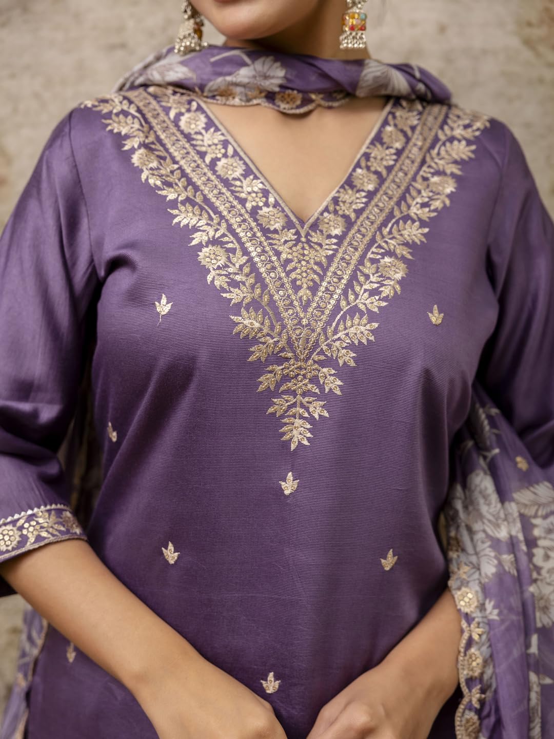 VredeVogel Women's Embroidered Kurta Set - Levender - Image 5