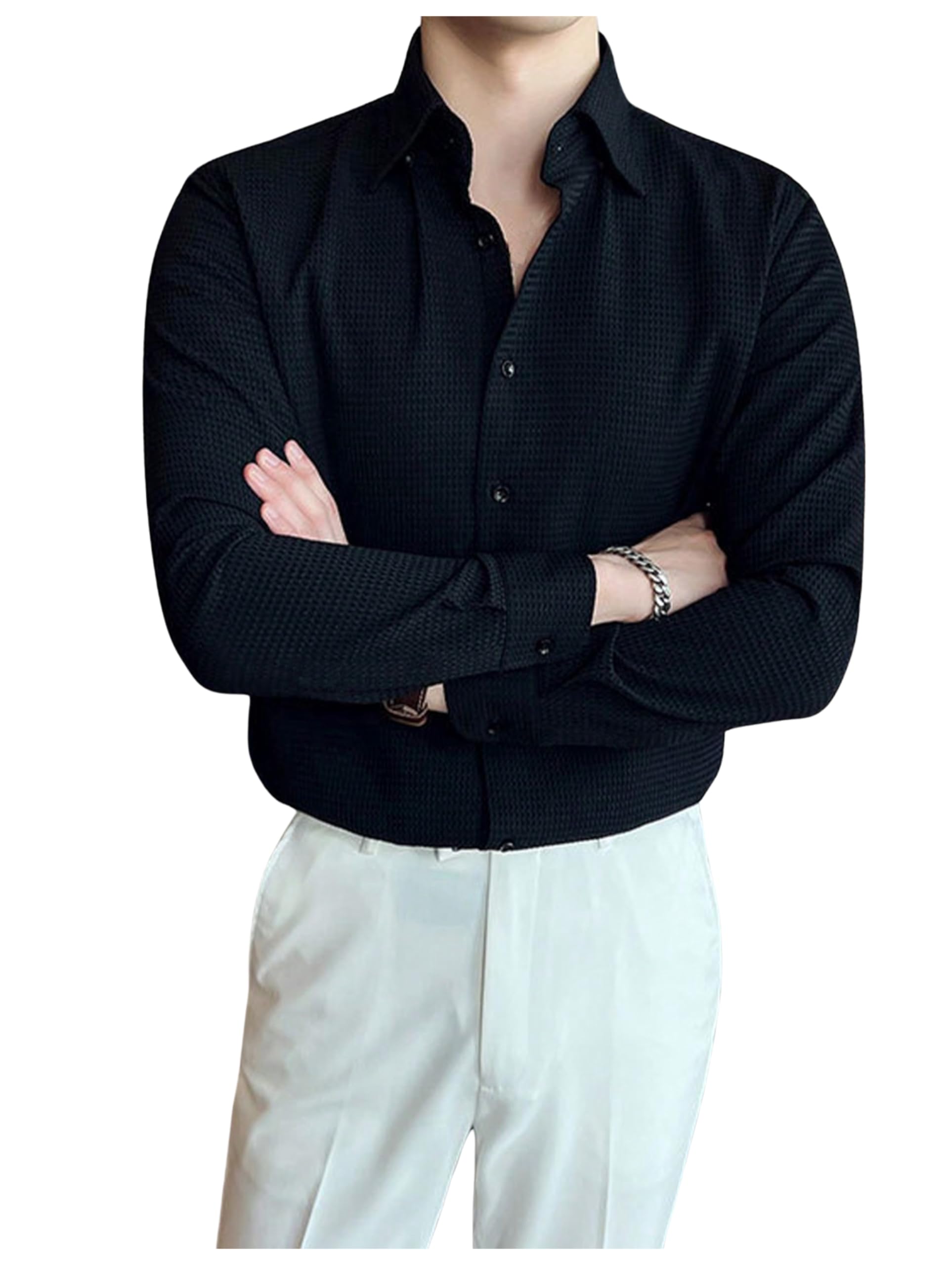 GRECIILOOKS Men's Black Formal Button Down Shirt