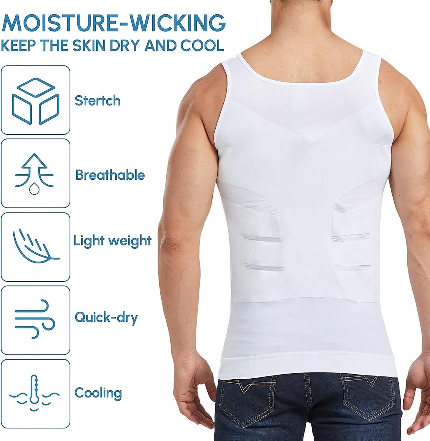 ANSHI Men's Compression Tank Top - White - Image 3