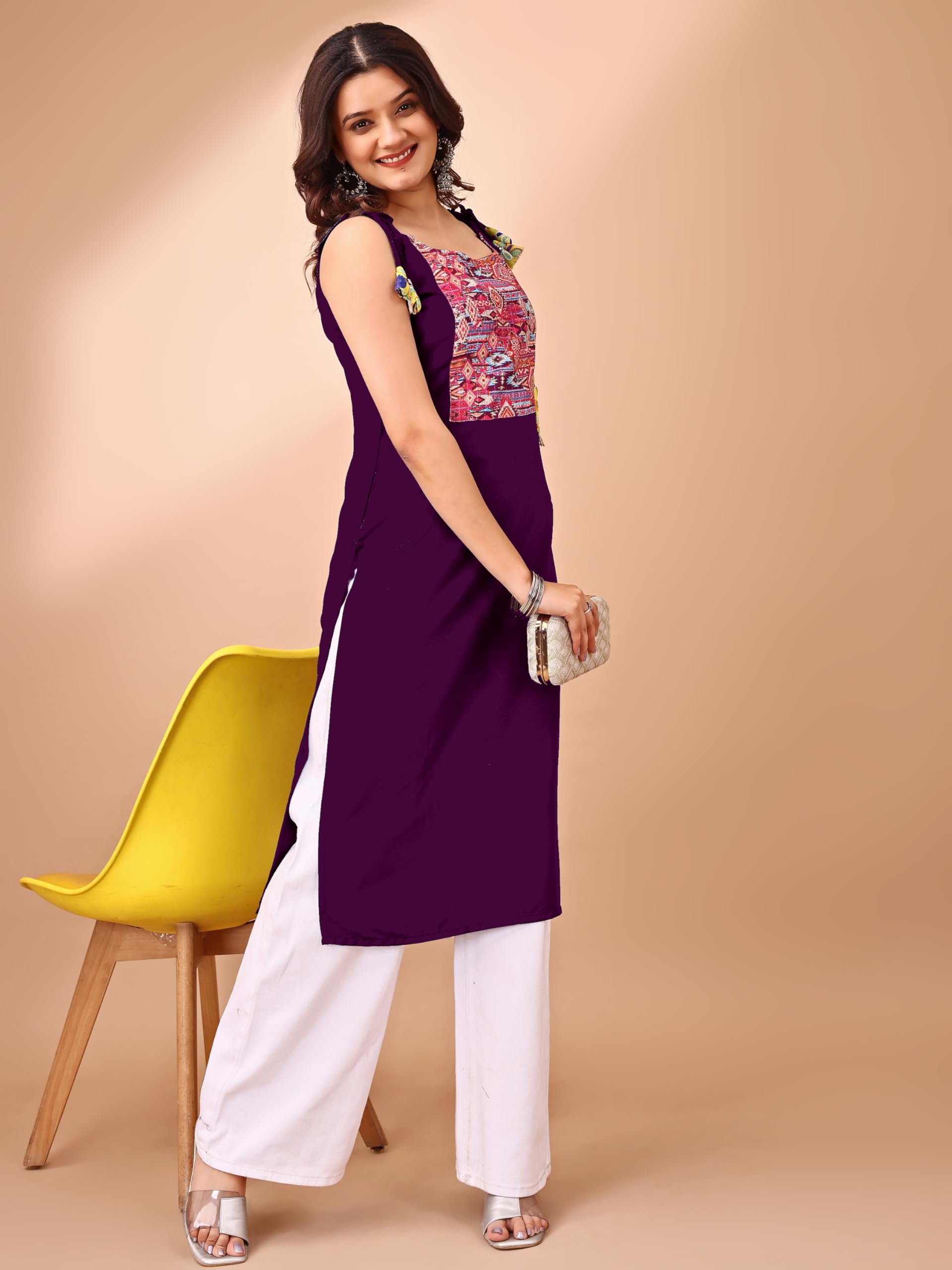 EthnicJunction Women's Rayon Sleeveless Kurta - Wine - Image 3