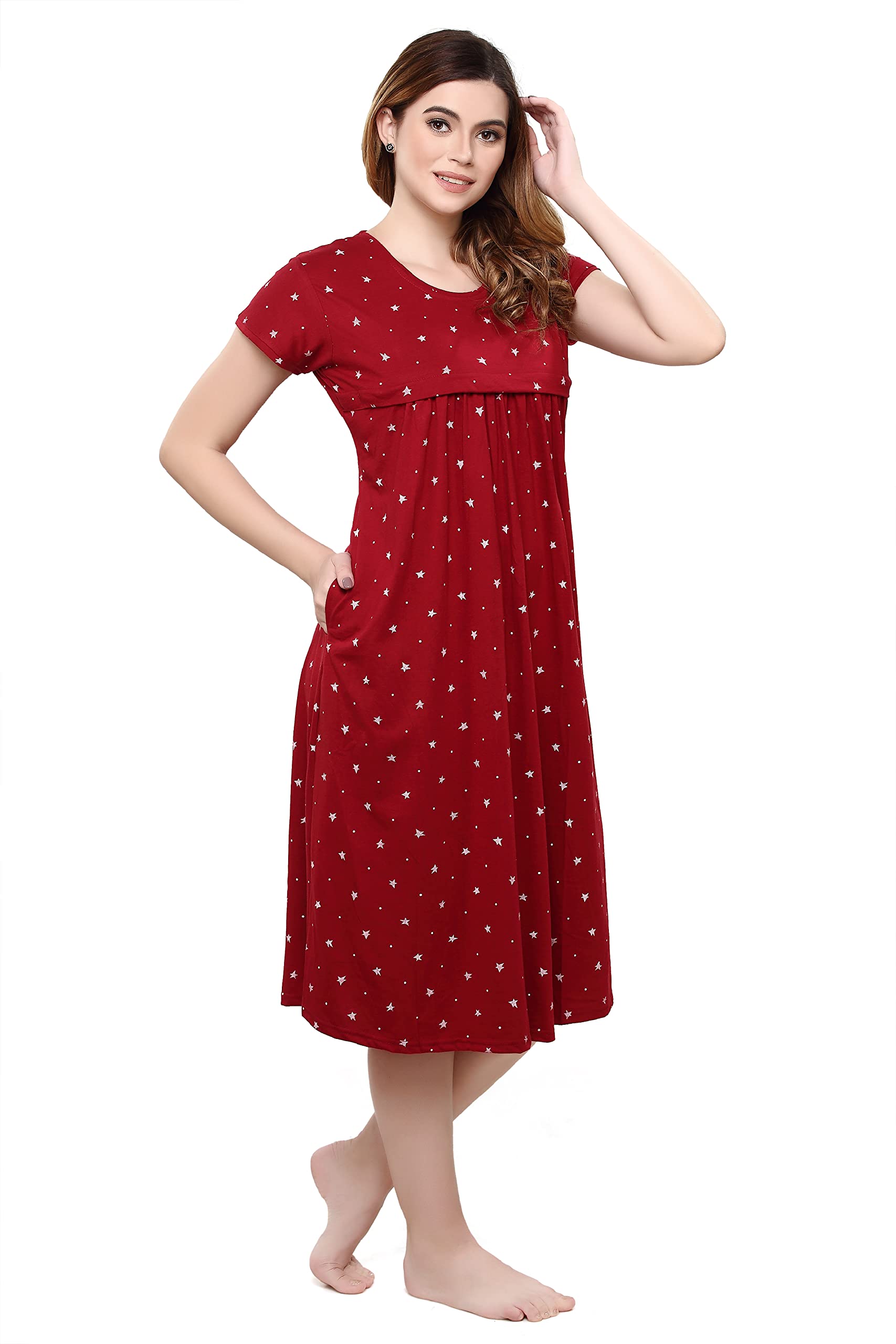 TIGYWIGY Women's Maternity Feeding Nighty - Maroon - Image 4