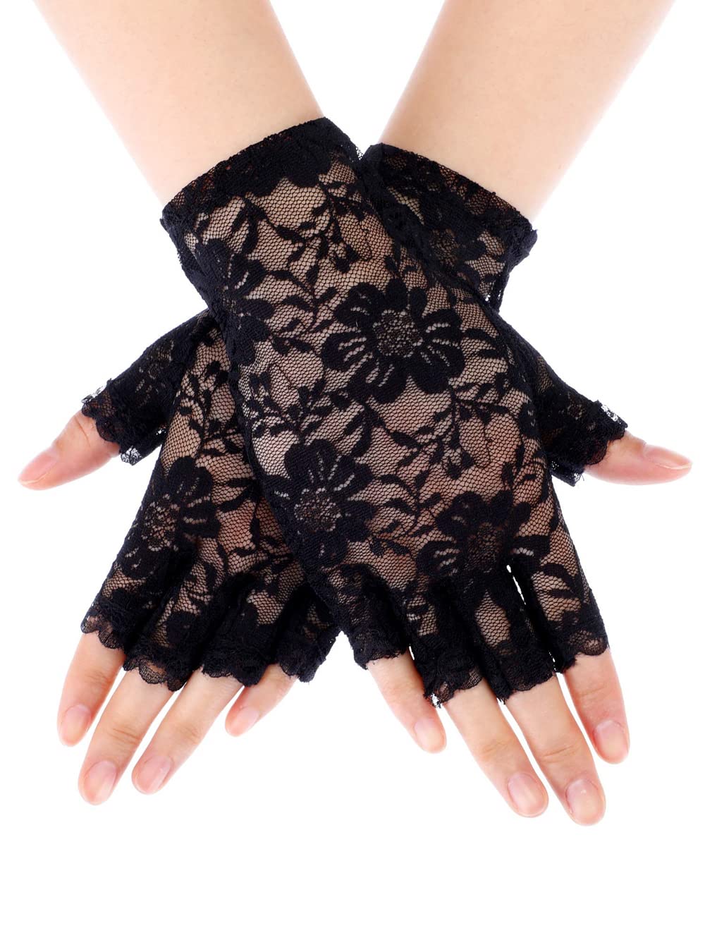 Anzailala Ladies Half Finger Lace Gloves - Floral Bridal