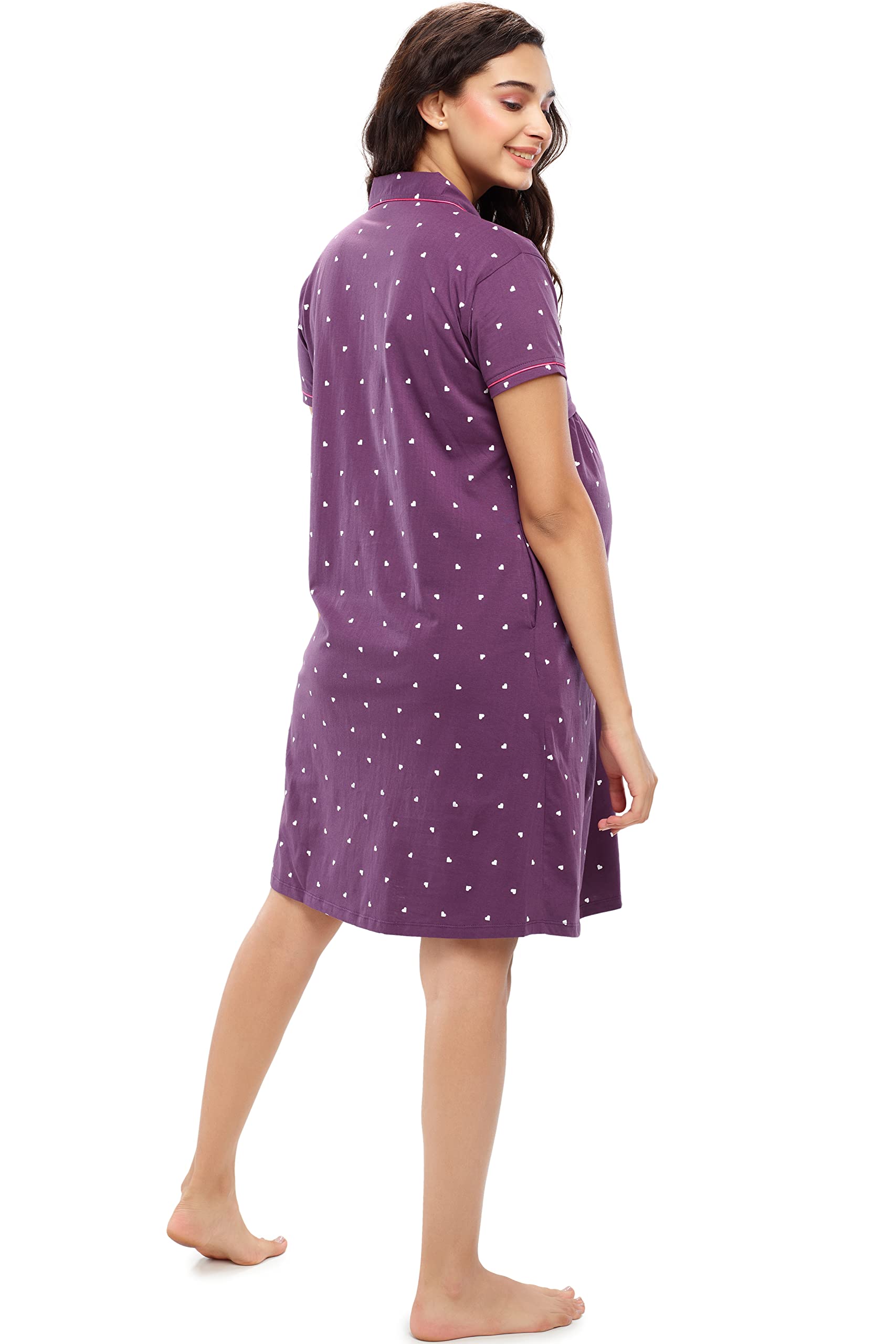 ZEYO Women's Maternity Nighty - Purple - Image 4