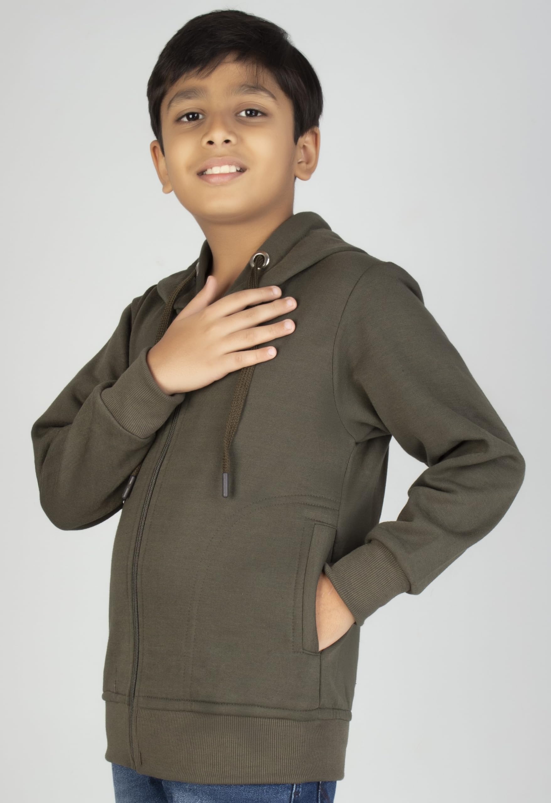 ADBUCKS Boys Green Cotton Hooded Sweatshirt - Image 3