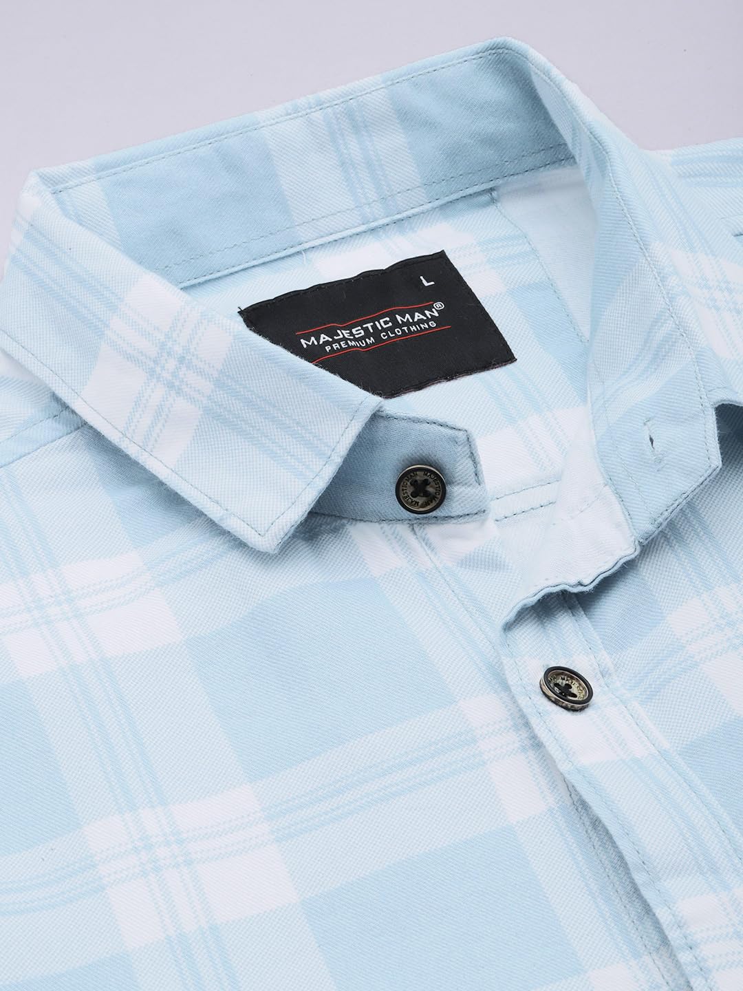 Majestic Man Checked Casual Shirt - Light Blue - Image 5