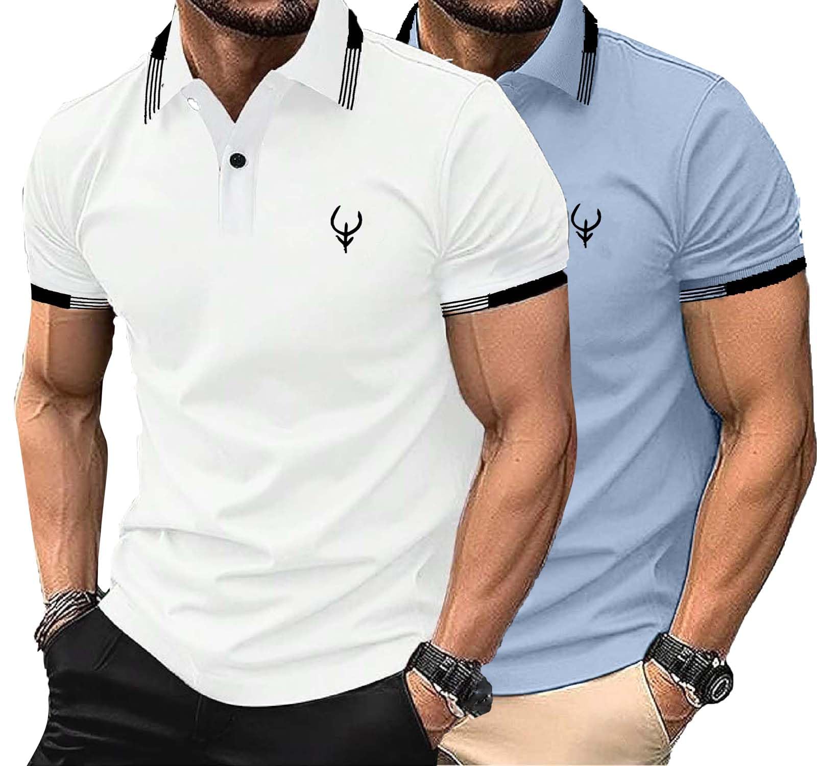 Lymio Men's Polo T-Shirt - White & Sky Blue