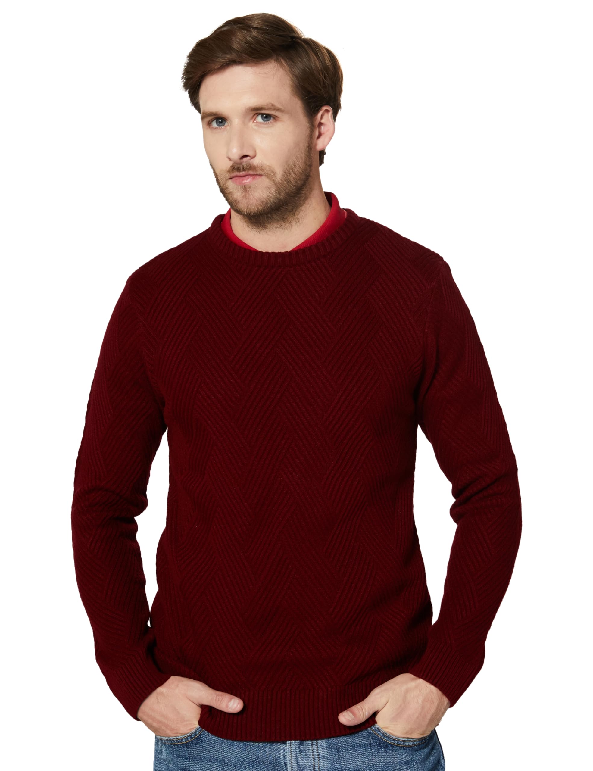 Symbol Men's Maroon Acrylic Crew Neck Sweater
