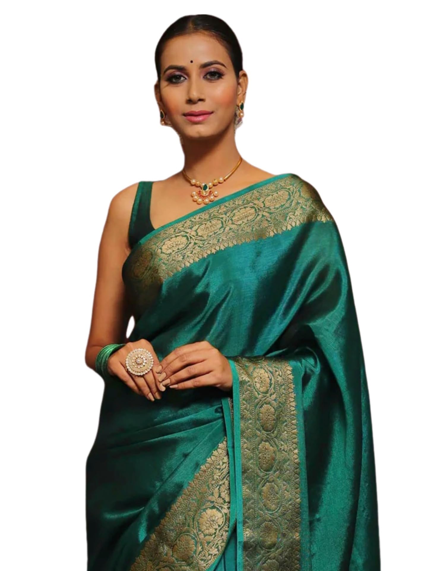 SIRIL Women's Banarasi Soft Silk Saree - Turquoise