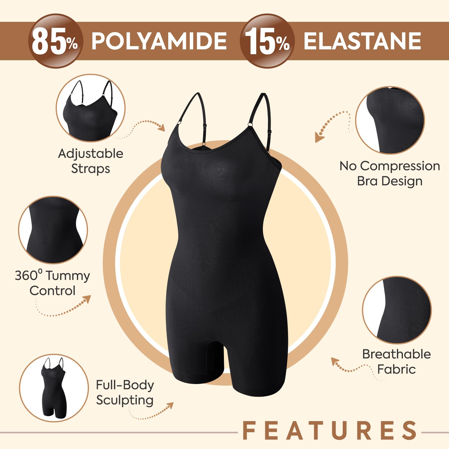 SHAPEMOUR Bodysuit Bodyshaper for Women - Black - Image 4