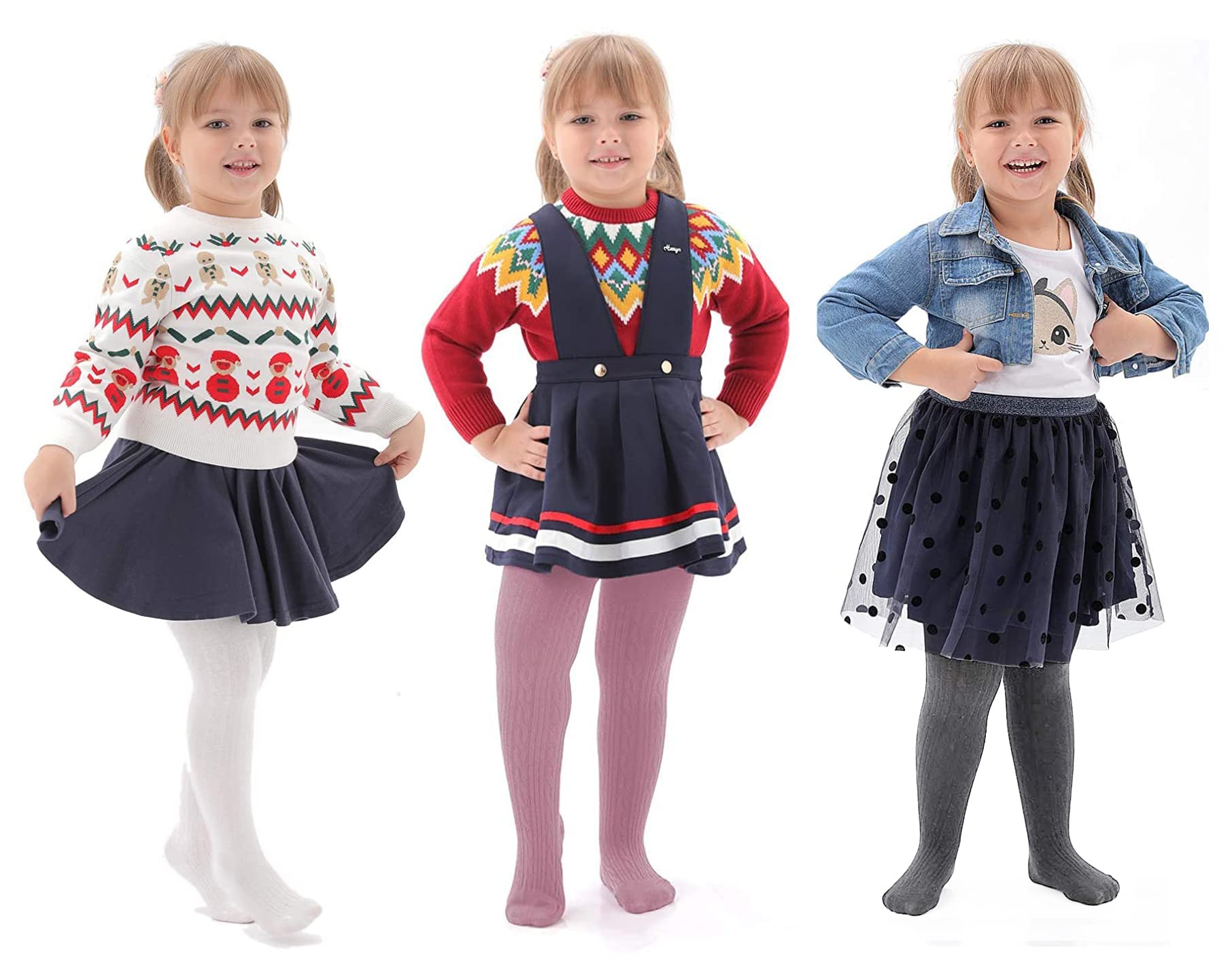 SYGA Baby Soft Cotton Leggings for Girls - White Purple Grey - Image 2