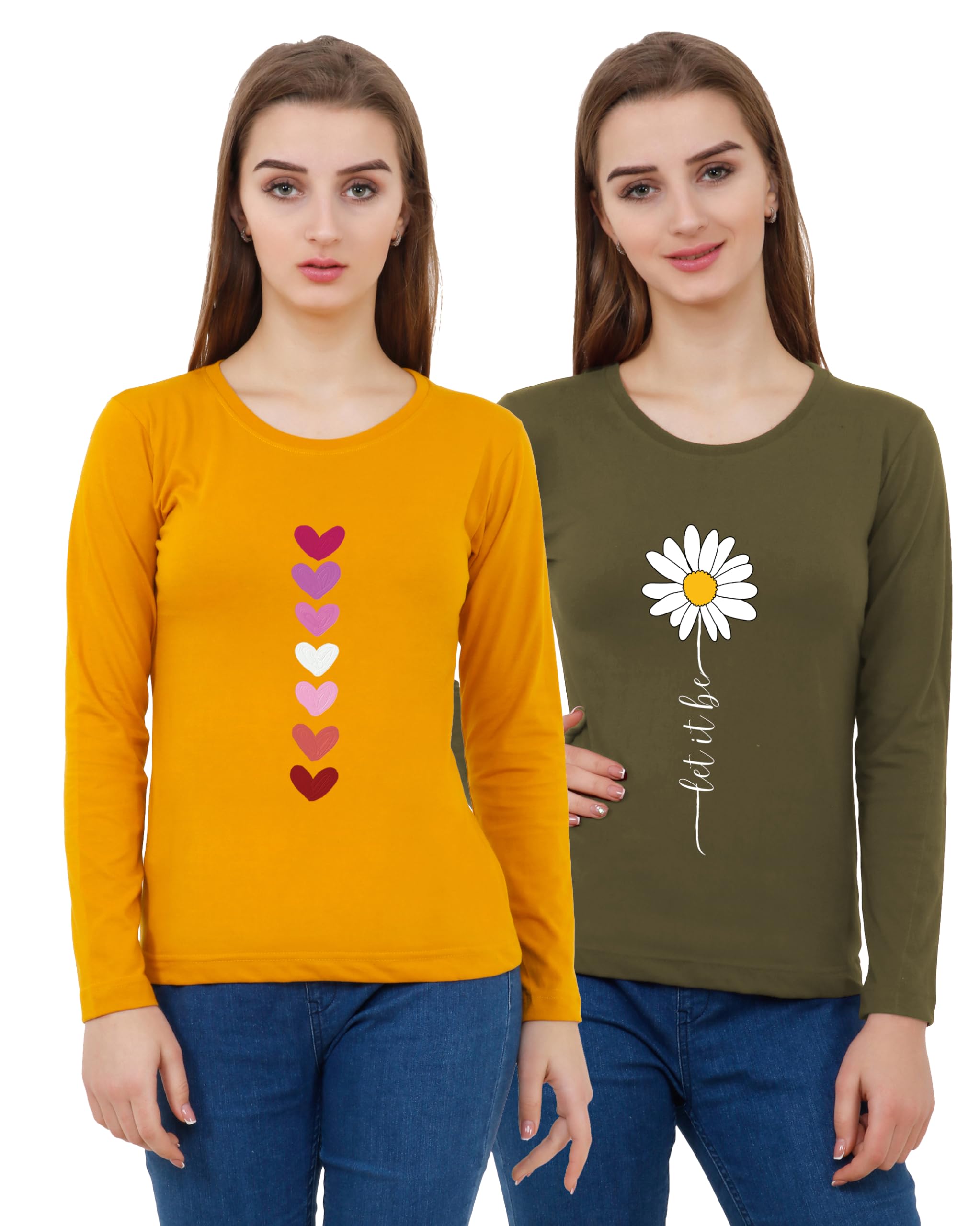 Reifica Women's Casual Printed T-Shirt - Mustard Olive Green