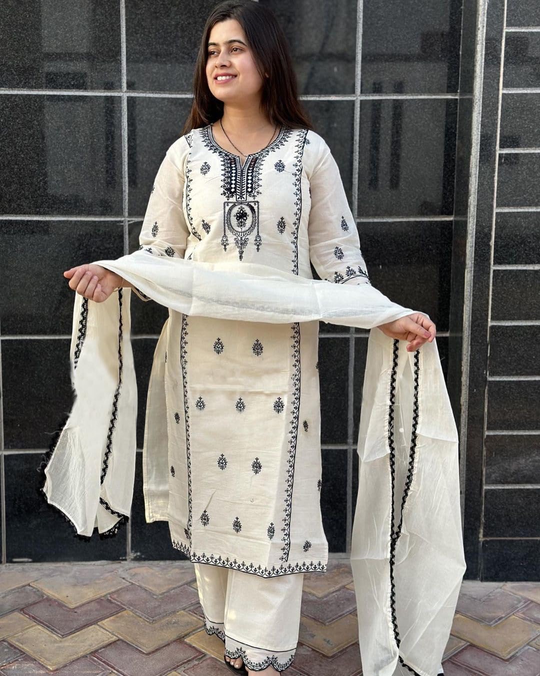 GoSriKi White Rayon Kurta Set for Women - Image 2