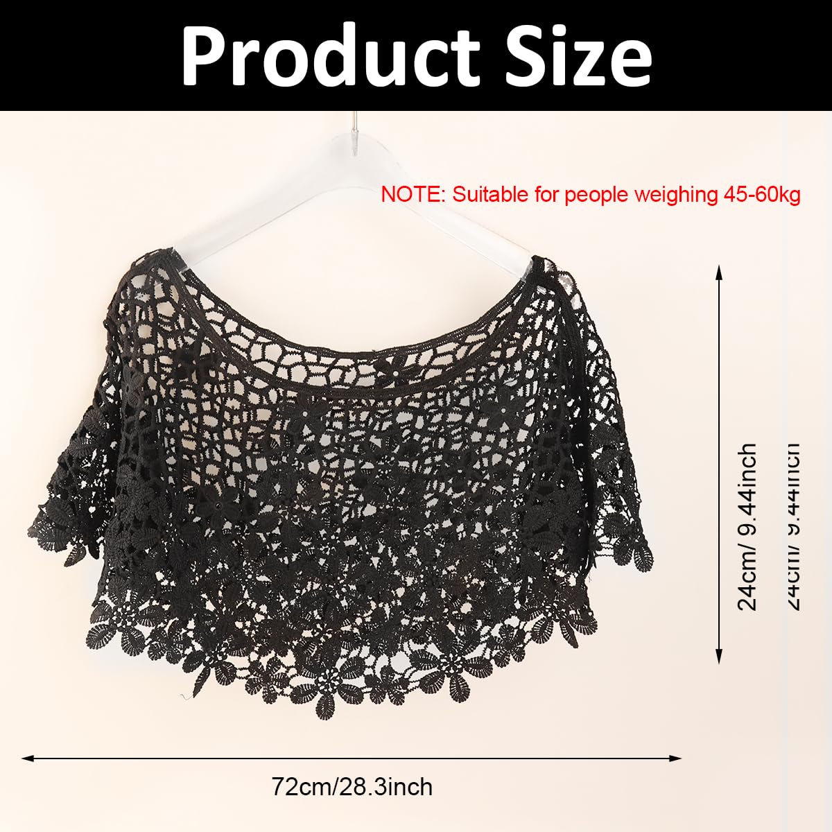 SANNIDHI Black Crochet Floral Poncho for Women - Image 2