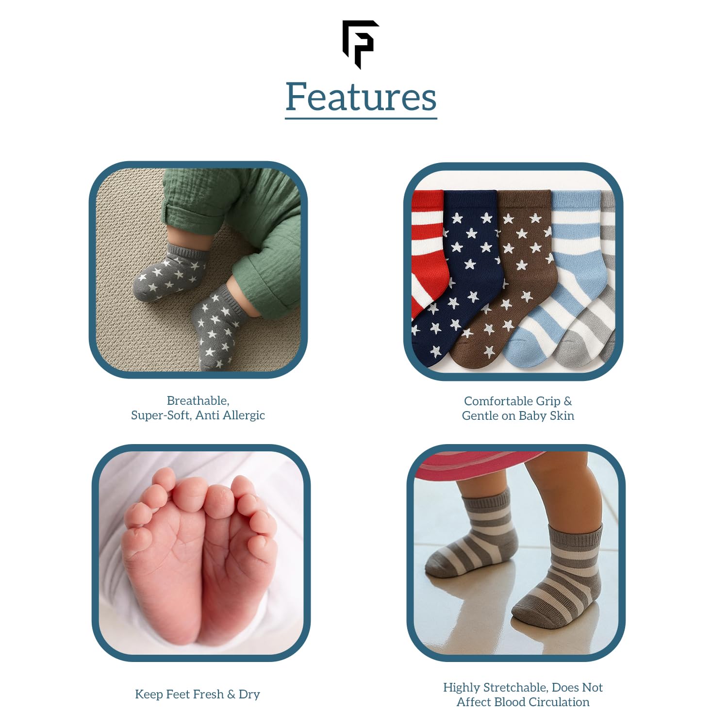 FOOTPRINTS Kids Socks - Organic Cotton Stripes & Stars - Image 5
