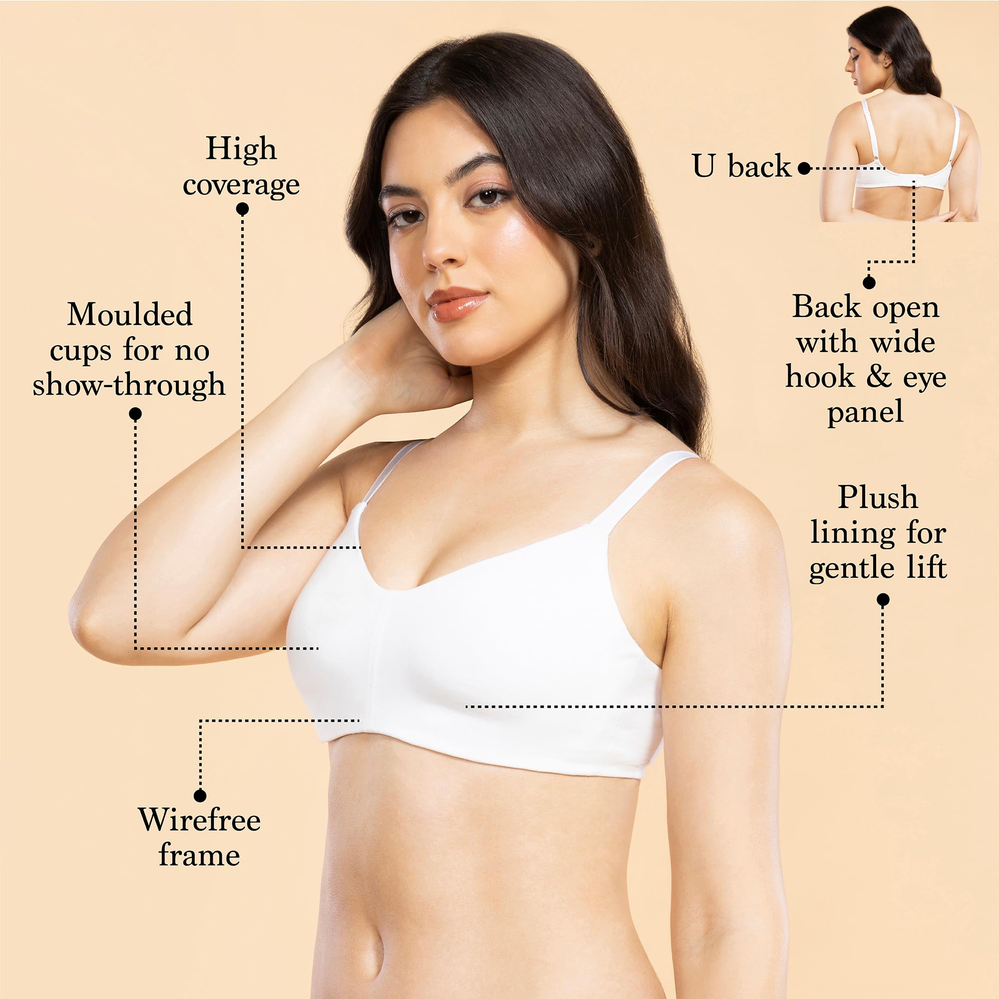 Enamor Women's Cotton Wire Free Bra - White - Image 2