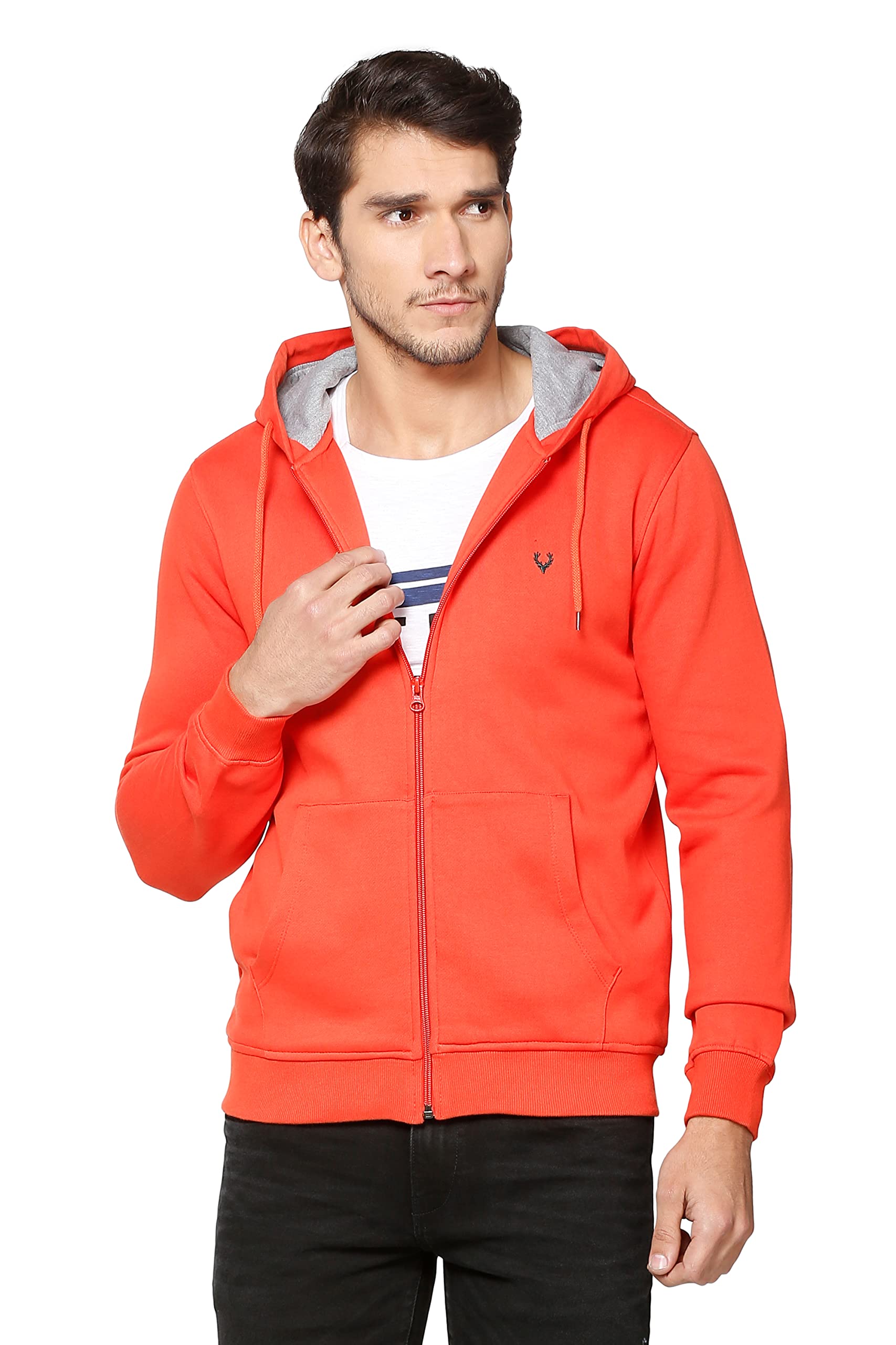 Allen Solly Men Cotton Hooded Sweat Shirt - Orange